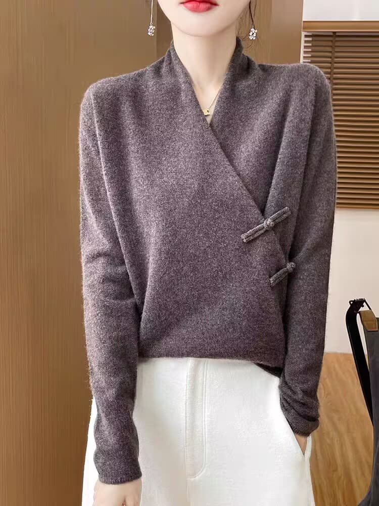 실사 가을 겨울 새로운 십자가 칼라 품격 단추 풀오버 긴팔 니트 양모 스웨터 만나는 상세 이미지 2