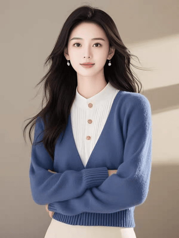 슈퍼 잘 생긴 파란색 라운드 넥 레이스업 허리 수축 맨위 2026 가을 새로운 외국 가스 연령 감소 부드러운 찹쌀 긴팔 니트 스웨터 상세 이미지 2