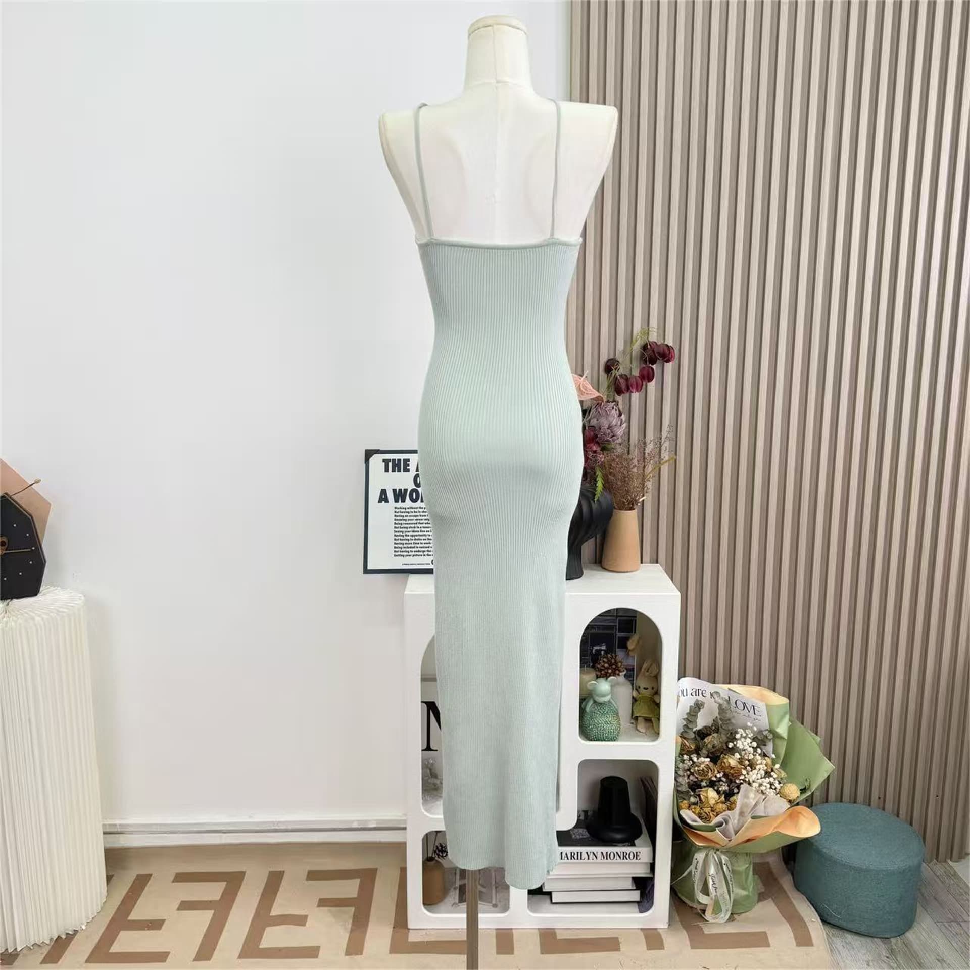 for fay 순수한 욕망 행침 목 니트 여성 드레스 섹시함 몸매 가꾸기 신축성 타이트 스커트 트임 롱 스커트 상세 이미지 9