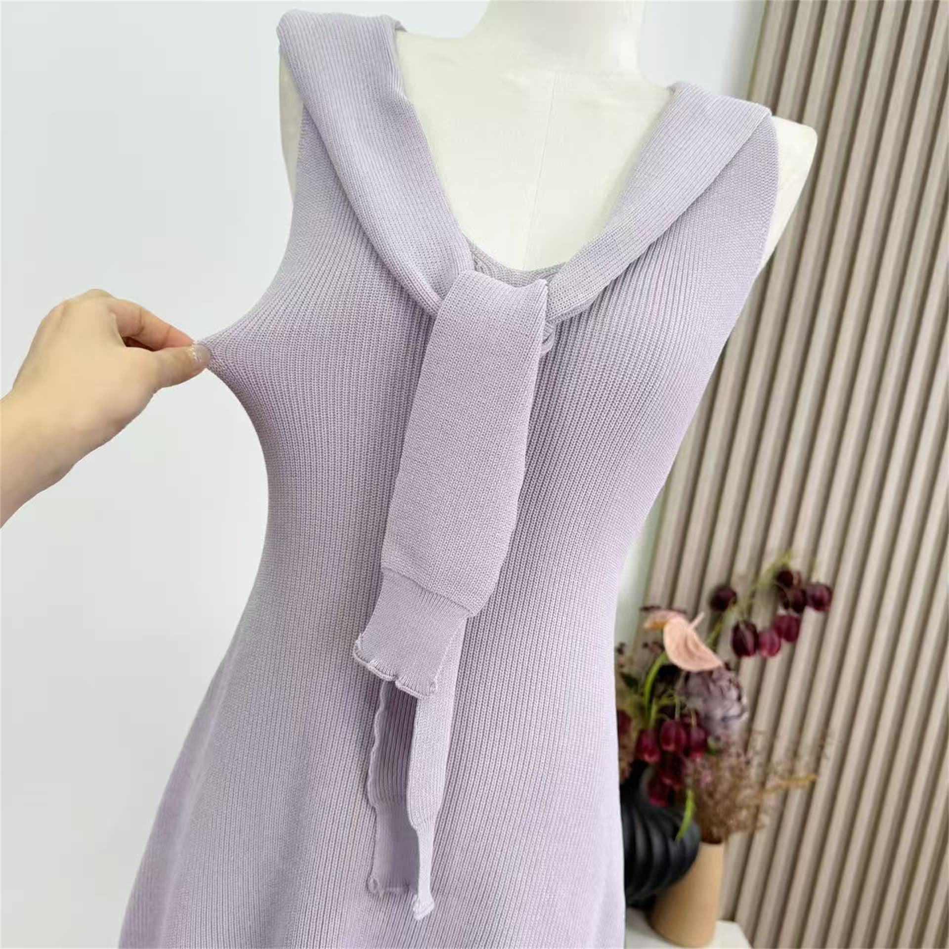 okmashop 남쪽 법 일광 절약 시간 니트 V넥 여성 드레스 여름 순수한 욕망 품격 허리 수축 숄 치마 상세 이미지 7