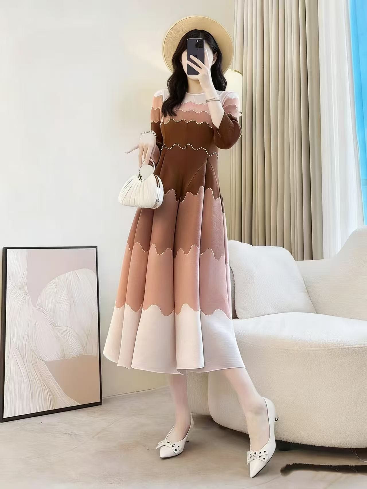세 하우스 주름 드레스 봄 새로운 빛 럭셔리 잘 생긴 고급 꽃밭 치마 품격 여성 의류 봄 치마 루즈핏 옷 상세 이미지 6