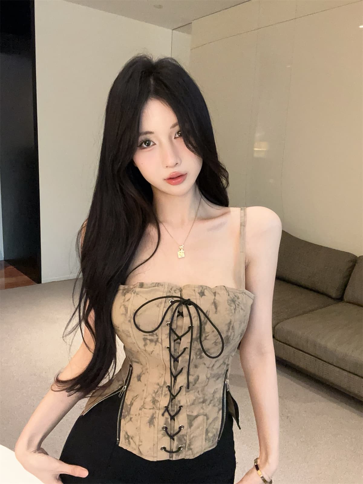 실사 정가 아메리칸 거리 스트랩 끈 튜브탑 캐미솔 여름 핫걸 바람 오프숄더 쇼트 스타일 맨위 트렌디 상세 이미지 1