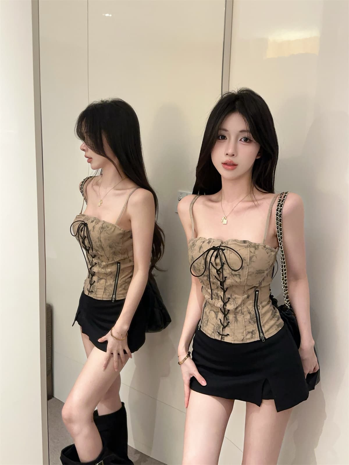 실사 정가 아메리칸 거리 스트랩 끈 튜브탑 캐미솔 여름 핫걸 바람 오프숄더 쇼트 스타일 맨위 트렌디 상세 이미지 11