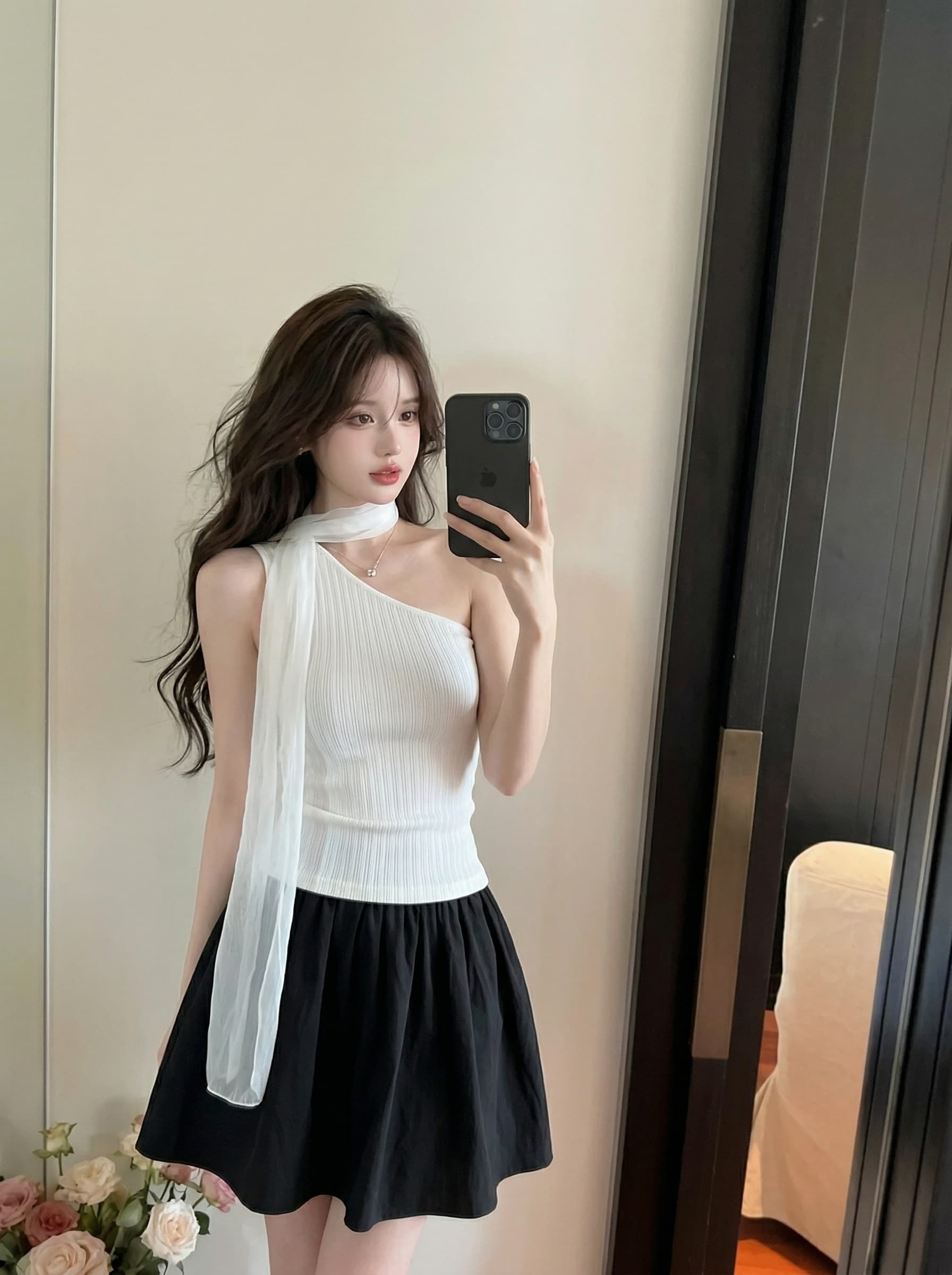 실사 정가 여름 새로운 디자인 센스 망사 리본 행침 목 몸매 가꾸기 슬림해 보이는 비스듬한 어깨 니트 조끼 상세 이미지 10