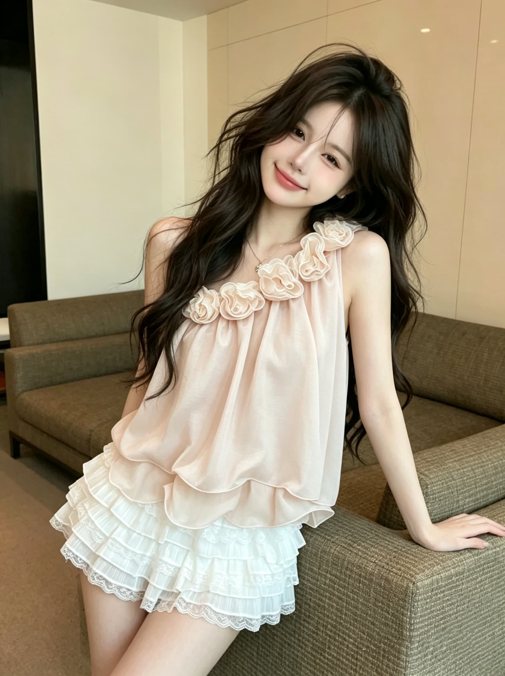 실사 정가 1 순수한 욕망 바람 3 차원 장미 행침 목 맨위 디자인 센스 작은 대중 루즈핏 슬림해 보이는 쉬폰 조끼 상세 이미지 4