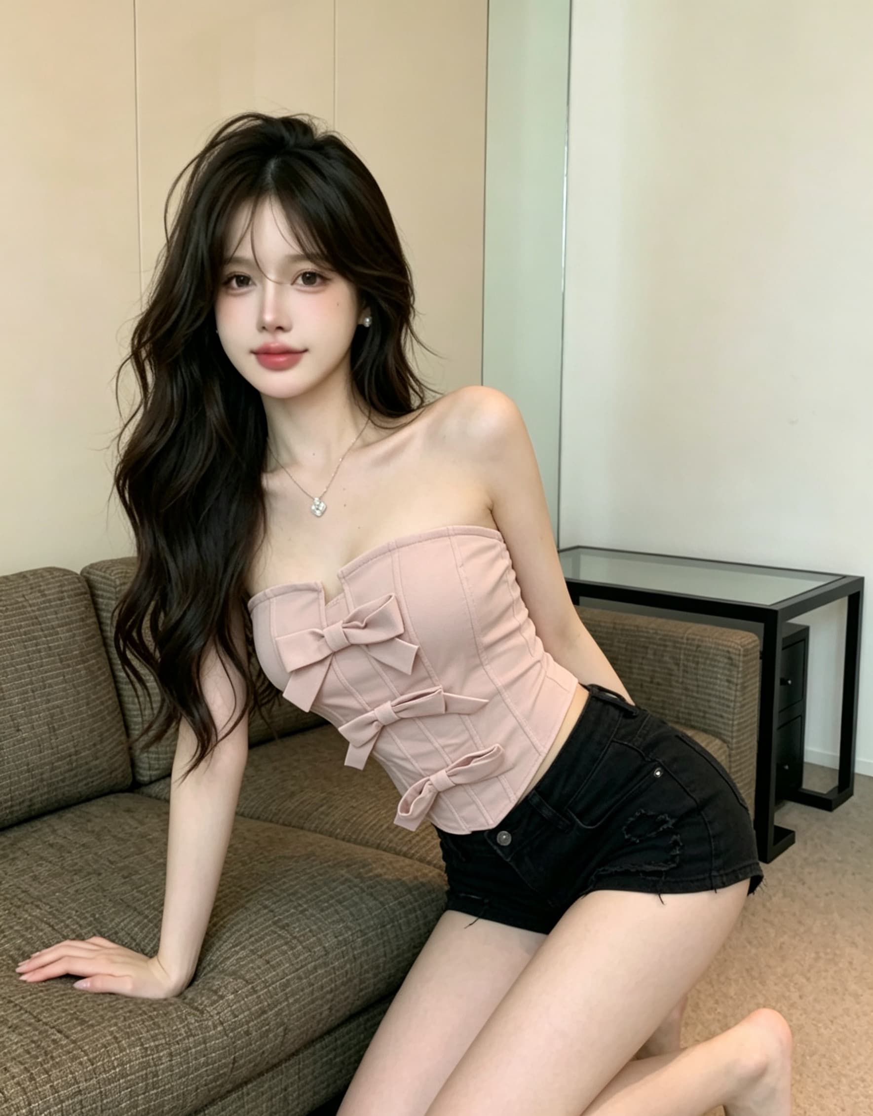 실사 정가 달콤한 매운맛 바람 나비 매듭 생선뼈 튜브탑 여성 허리 수축 슬림해 보이는 외출용 쇼트 스타일 민소매 순수한 욕망 작은 조끼 이미지 4