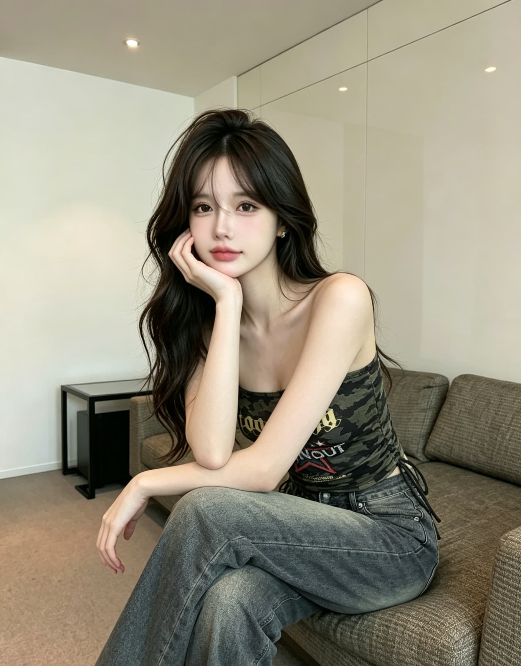 실사 정가 아메리칸 레트로 카모플라주 튜브탑 핫걸 순수한 욕망 바람 어깨끈 없음 펌프 로프 허리 수축 외출용 쇼트 스타일 맨위 상세 이미지 10