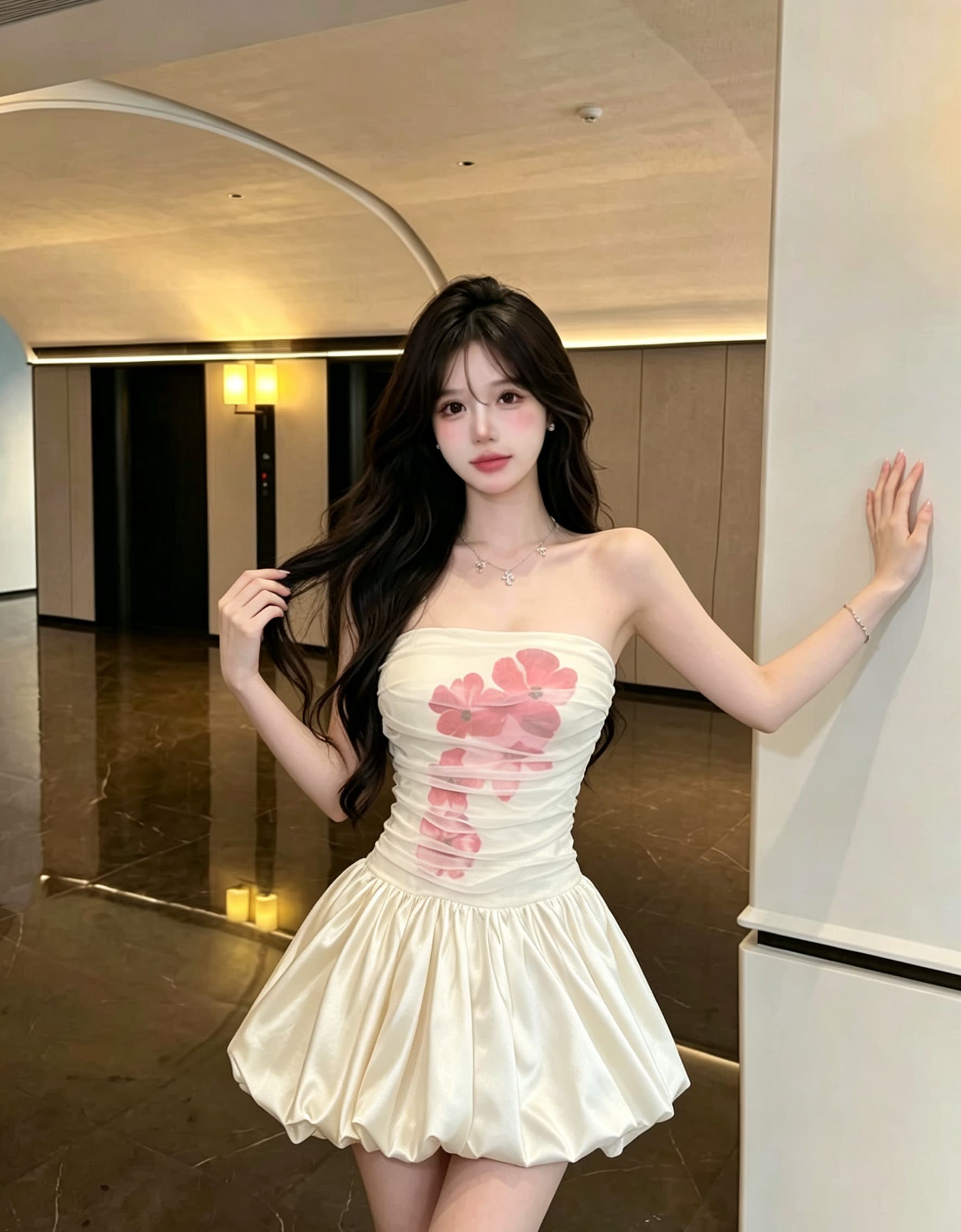 실사 정가 프랑스식 튜브탑 꽃 퍼프 스커트 작은 대중 허리 수축 슬림해 보이는 꽃밭 미니 스커트 순수한 욕망 품격 드레스 상세 이미지 9