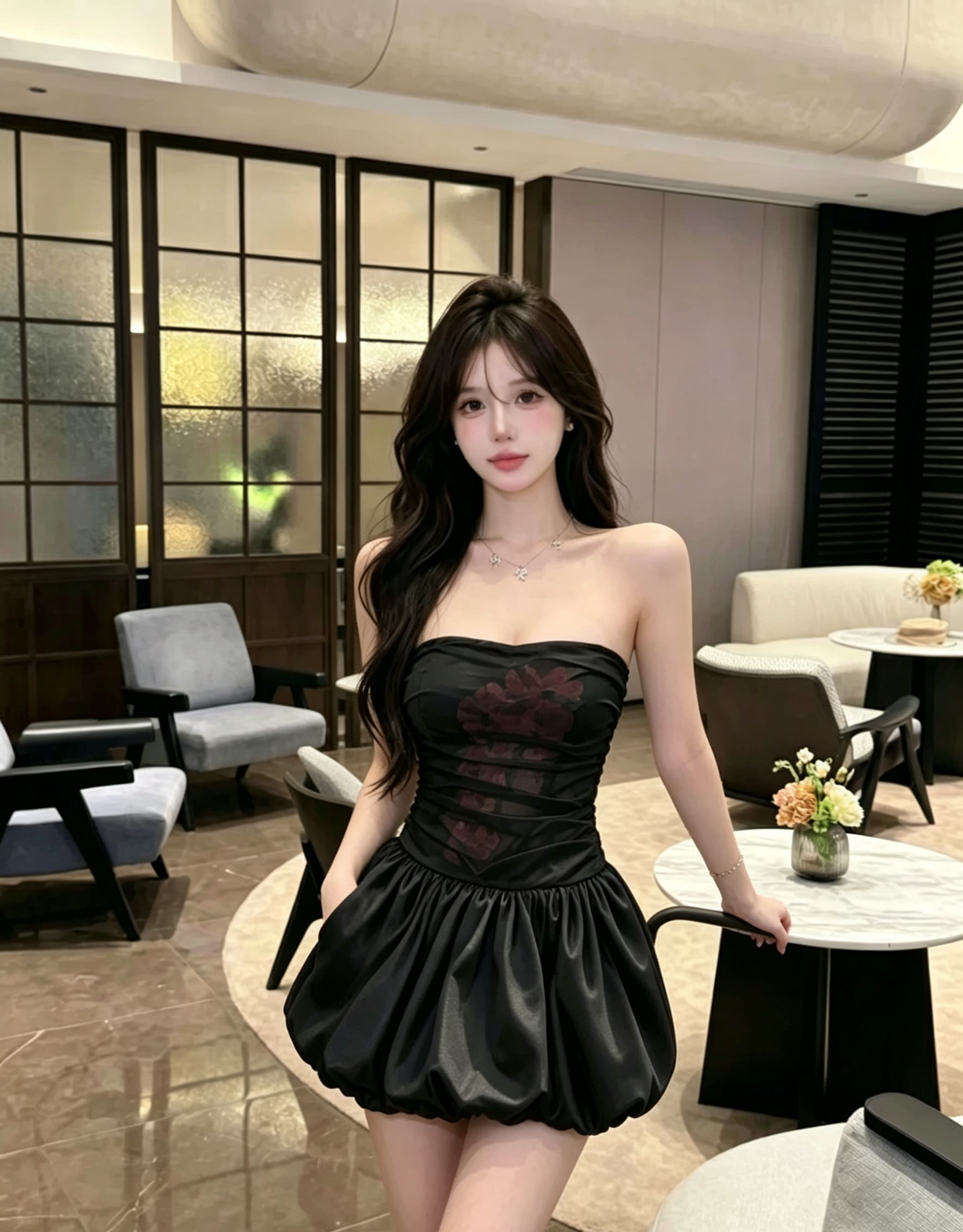 실사 정가 프랑스식 튜브탑 꽃 퍼프 스커트 작은 대중 허리 수축 슬림해 보이는 꽃밭 미니 스커트 순수한 욕망 품격 드레스 상세 이미지 17