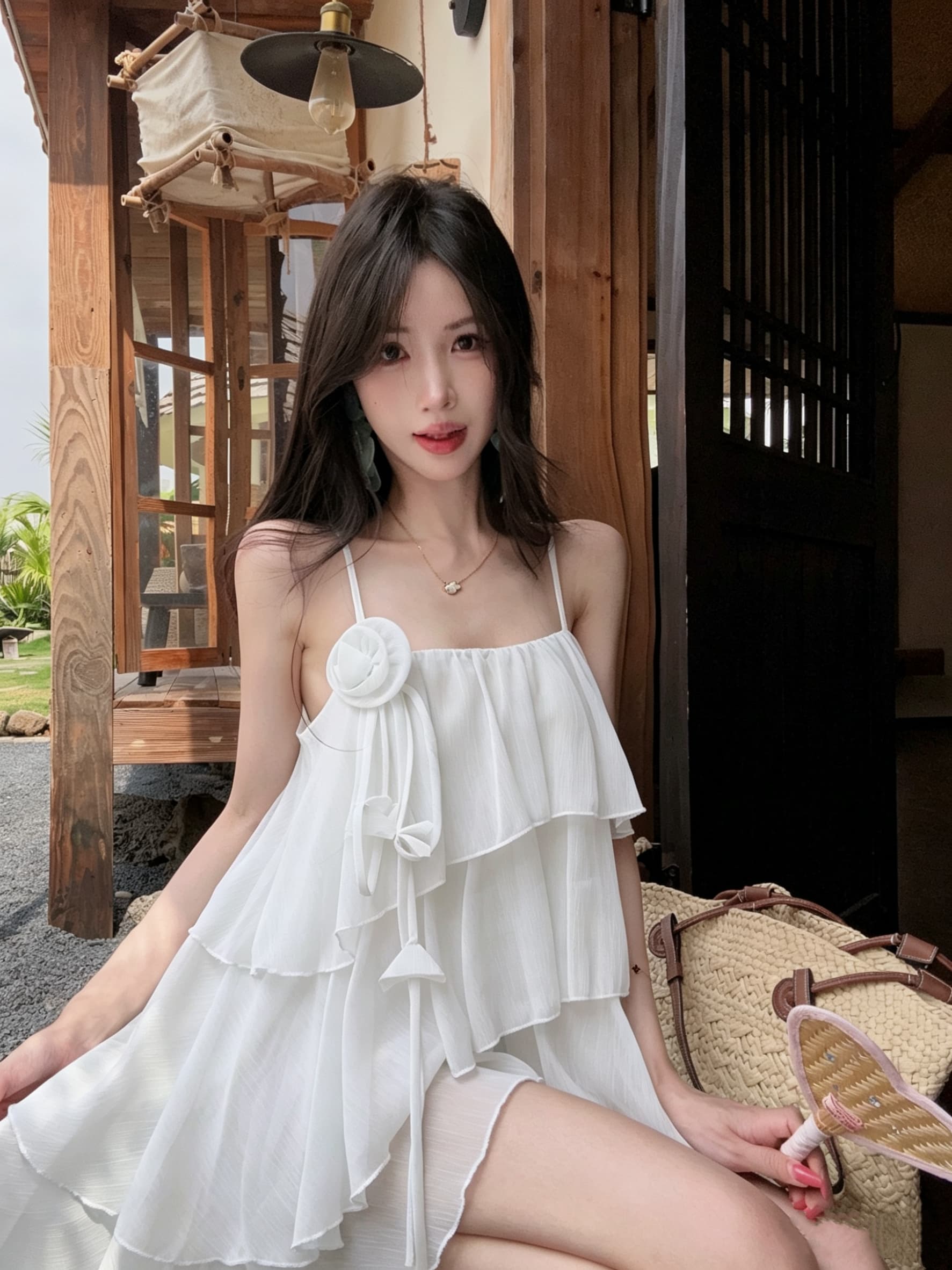실사 정가 작은 대중 디자인 센스 3 차원 장미 쉬폰 슬립 순수한 욕망 바람 케이크 진자 휴가 민소매 맨위 이미지 3
