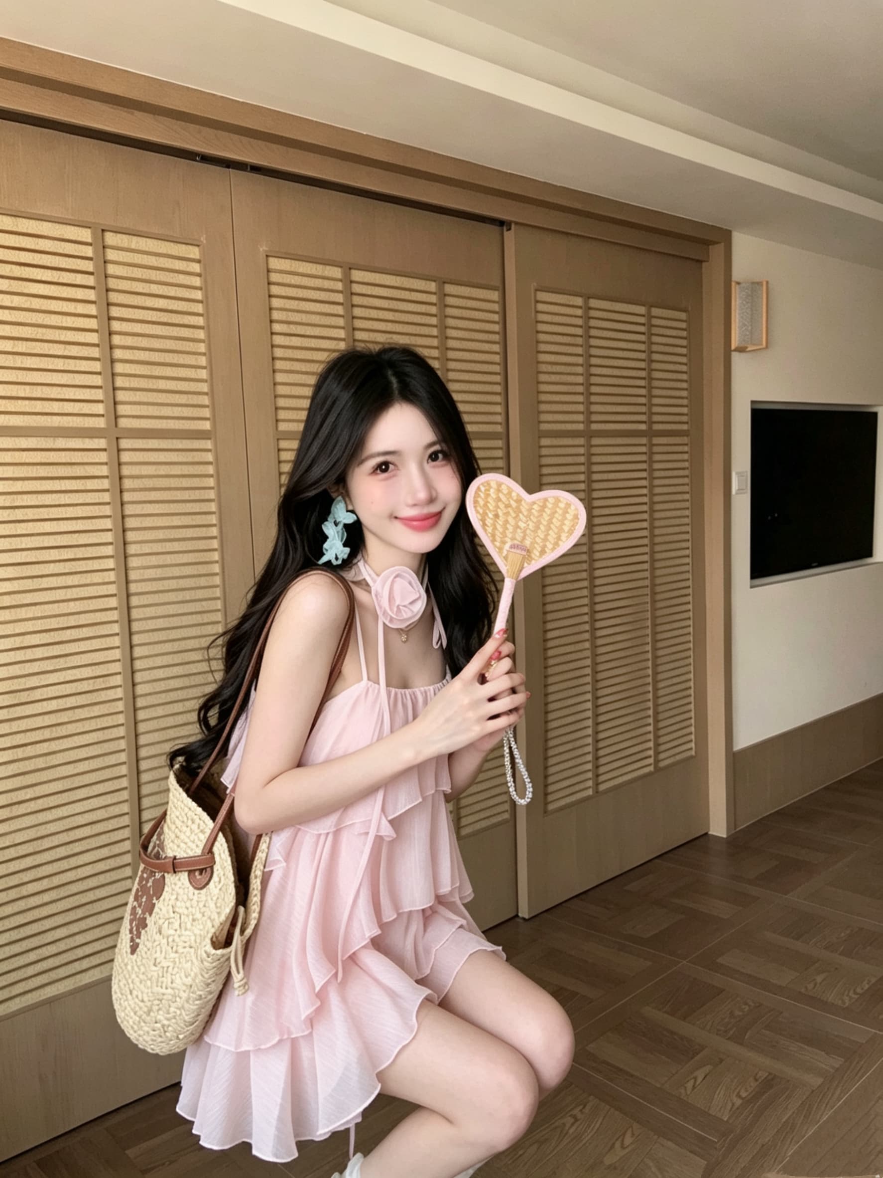 실사 정가 작은 대중 디자인 센스 3 차원 장미 쉬폰 슬립 순수한 욕망 바람 케이크 진자 휴가 민소매 맨위 상세 이미지 11