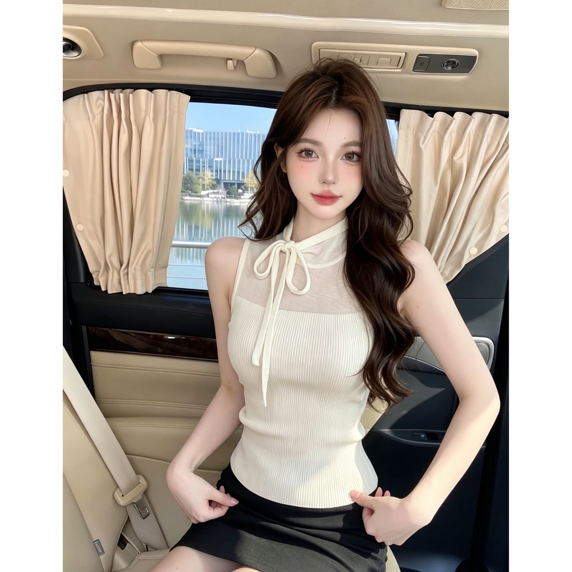 실사 정가 순수한 욕망 핫걸 행침 목 니트 조끼 여름 망사 패치워크 스트랩 민소매 몸매 가꾸기 슬림해 보이는 맨위 이미지 5