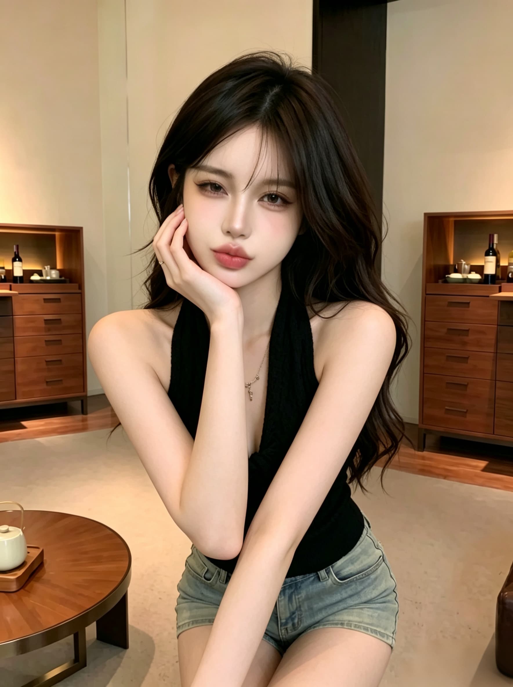 실사 정가 분위기 센스 핫걸 행침 목 니트 맨위 순수한 욕망 V넥 레이스 조각 백리스 조끼 여성 상세 이미지 22