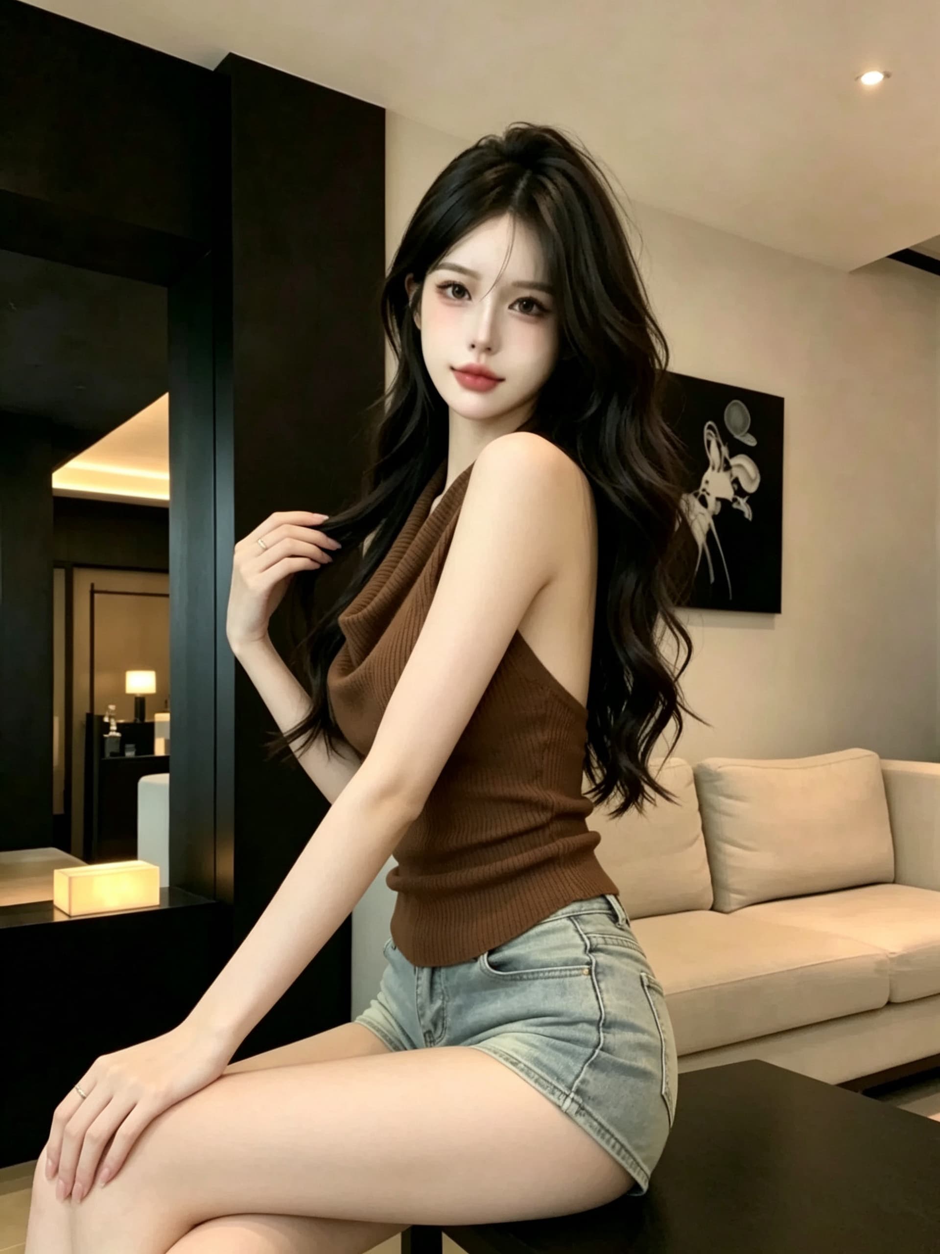 실사 정가 프랑스식 부드러운 바람 행침 목 니트 슬립 흔들다 칼라 디자인 섹시함 백리스 다용도 민소매 맨위 상세 이미지 25