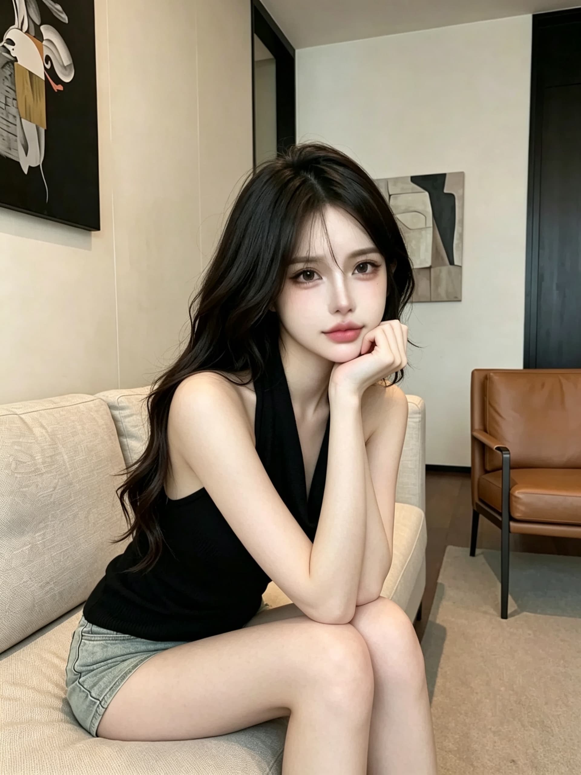 실사 정가 프랑스식 부드러운 바람 행침 목 니트 슬립 흔들다 칼라 디자인 섹시함 백리스 다용도 민소매 맨위 상세 이미지 28