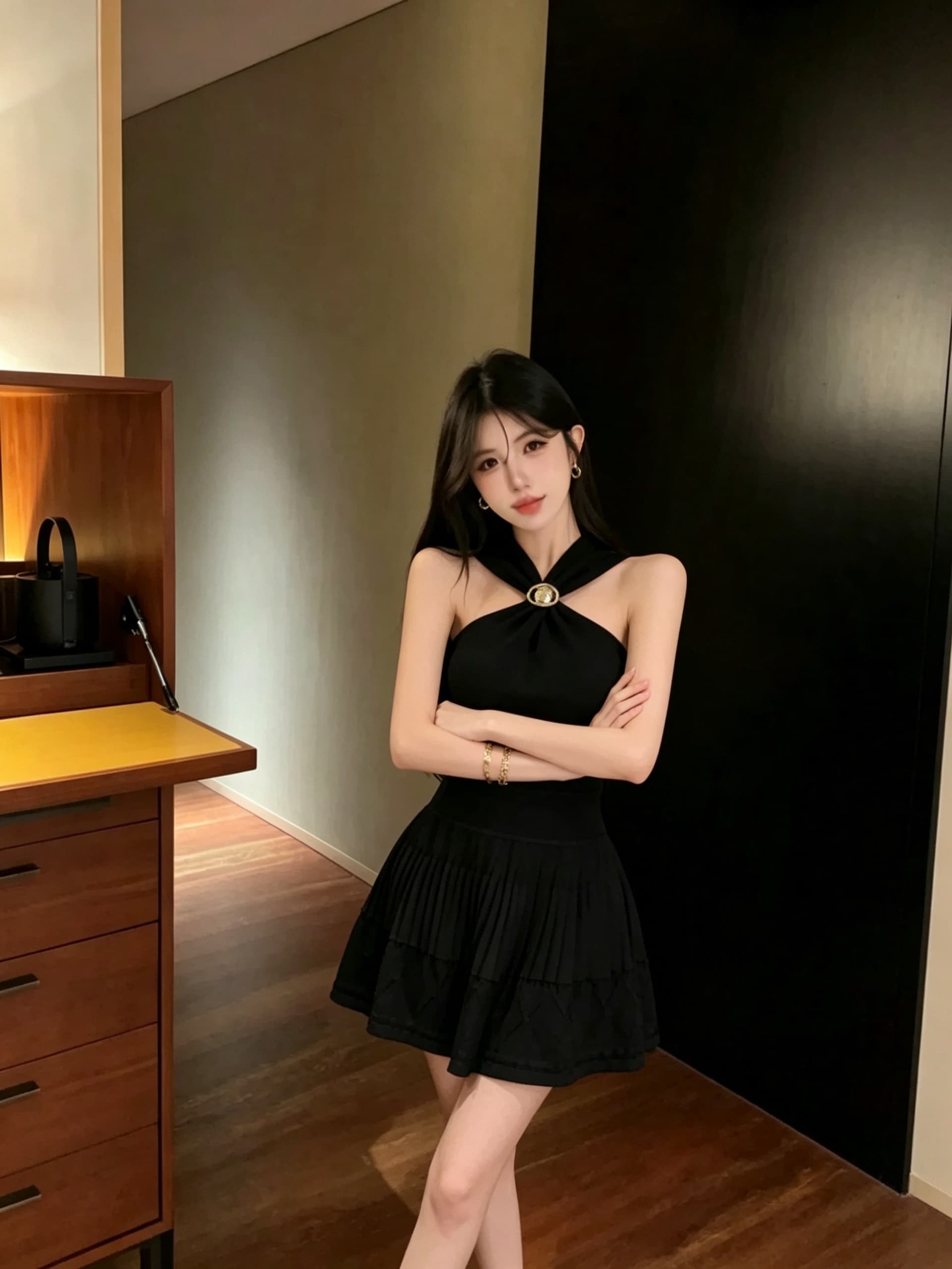 실사 정가 순수한 욕망 바람 행침 목 홀로우 아웃 드레스 허리 수축 플리츠 몸매 가꾸기 핫걸 데이트 쇼트 스타일 니트 원피스 상세 이미지 24