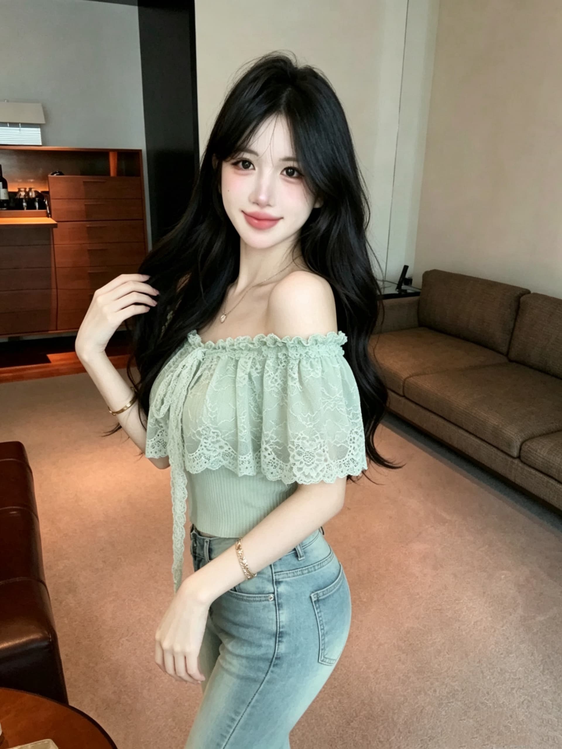 실사 정가 핫걸 홀로우 아웃 레이스 행침 목 튜브탑 오프숄더 허리 수축 쇼트 스타일 오프숄더 슬림해 보이는 순수한 욕망 바람 맨위 상세 이미지 11