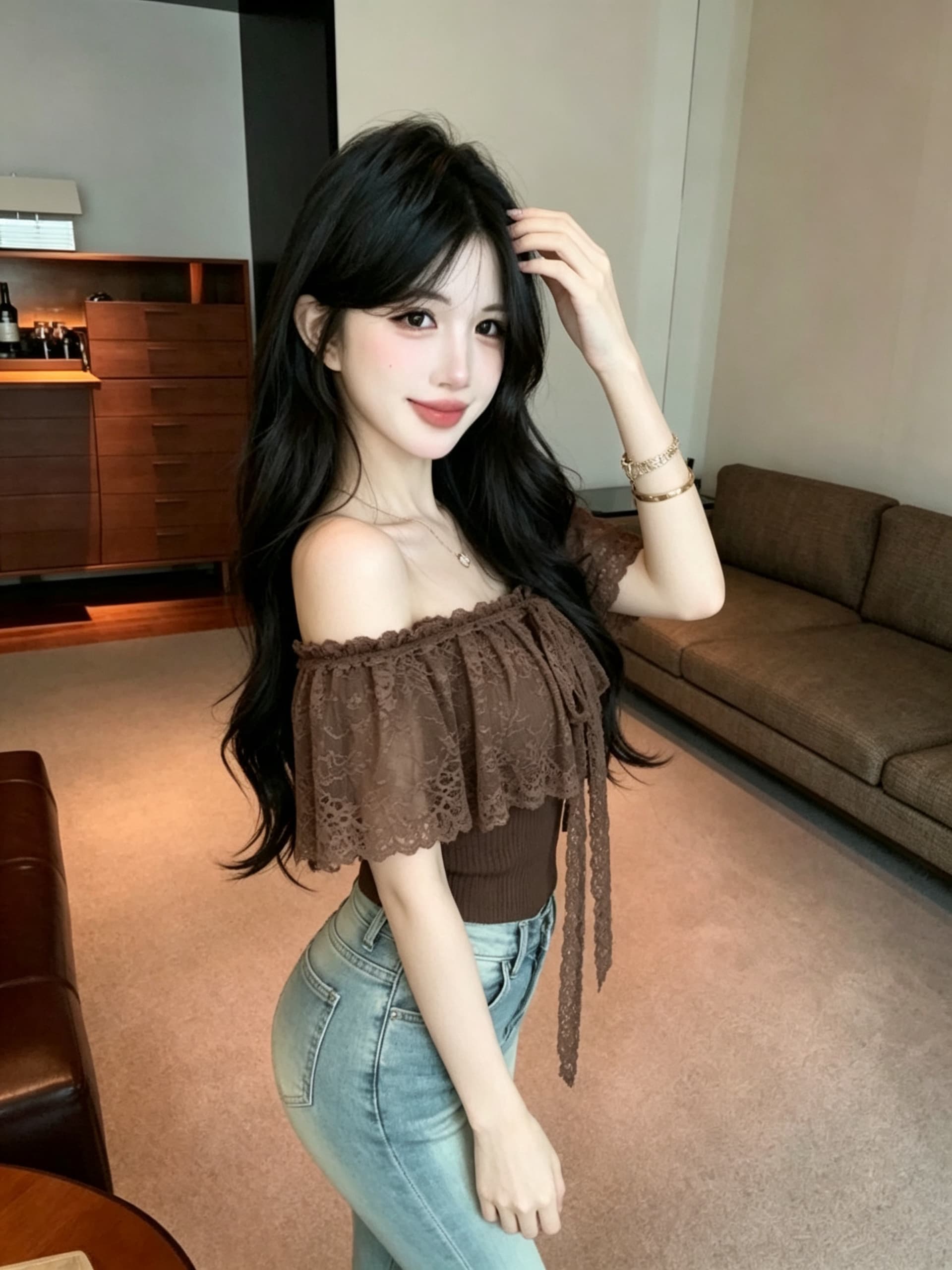 실사 정가 핫걸 홀로우 아웃 레이스 행침 목 튜브탑 오프숄더 허리 수축 쇼트 스타일 오프숄더 슬림해 보이는 순수한 욕망 바람 맨위 상세 이미지 18