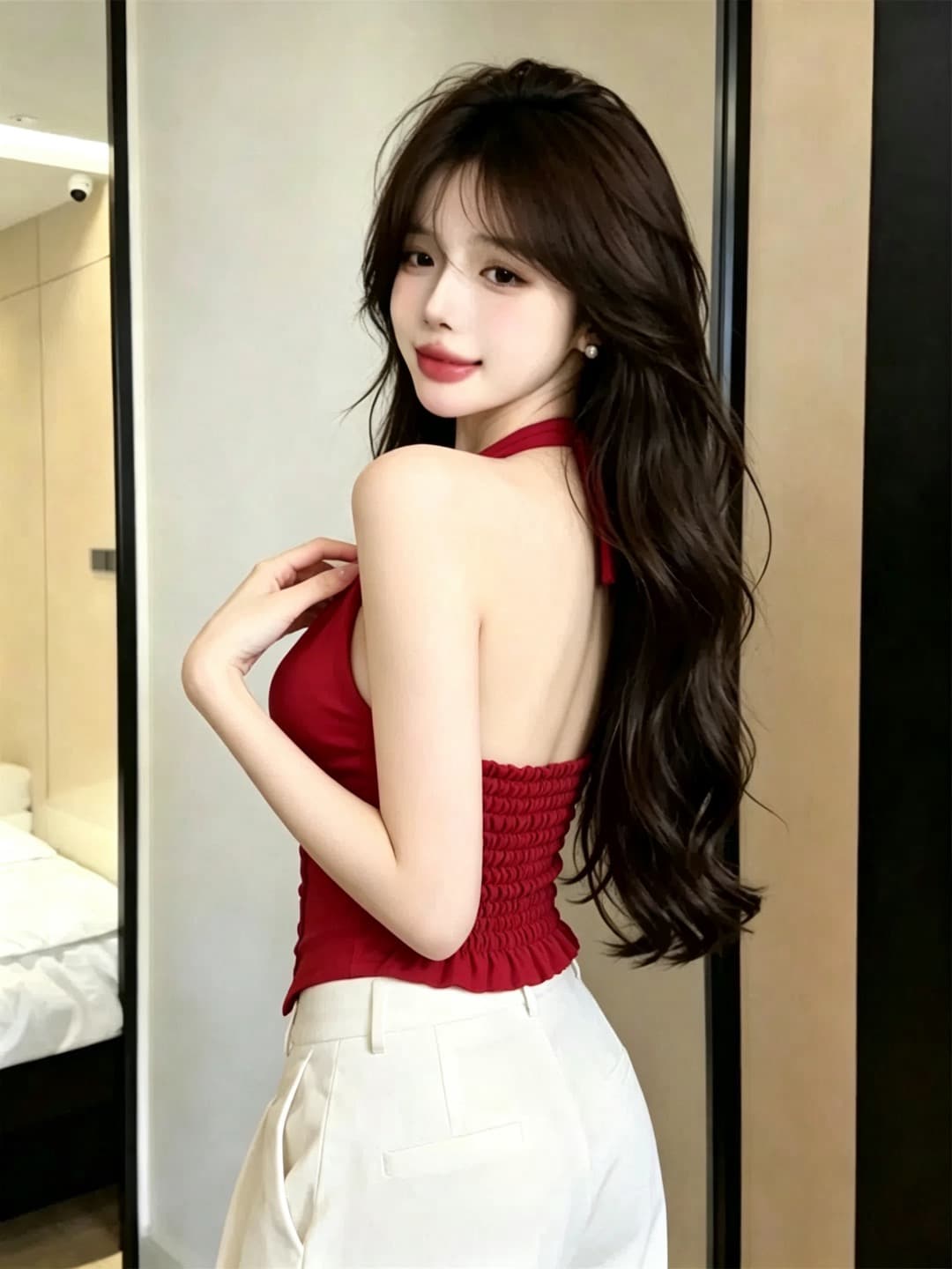 실사 정가 순수한 욕망 행침 목 생선뼈 허리 조끼 깊은 v 허리 수축 슬림해 보이는 쇼트 스타일 백리스 섹시함 튜브탑 맨위 상세 이미지 28