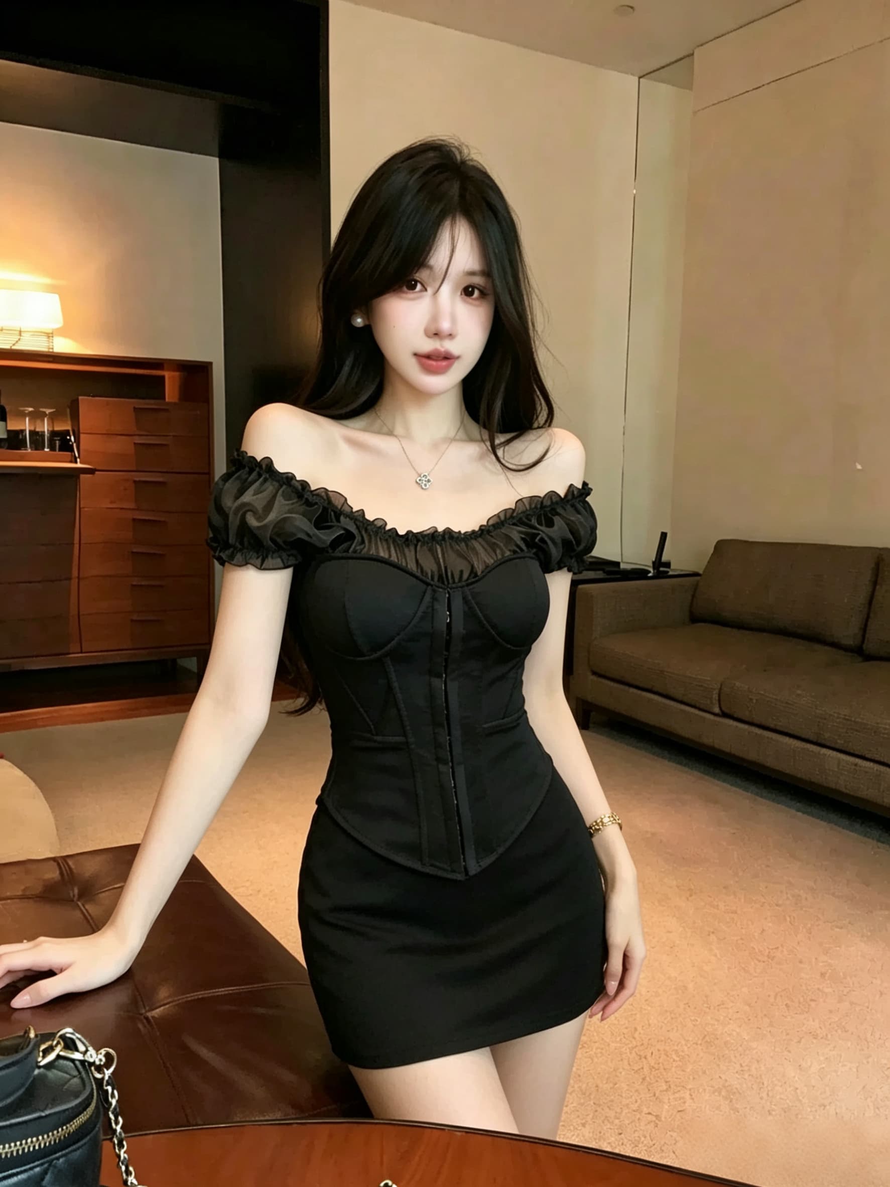 실사 정가 프랑스식 프릴 오프숄더 튜브탑 레이스 허리 수축 쇼트 스타일 핫걸 슬림해 보이는 거품 소매 작은 셔츠 상세 이미지 15