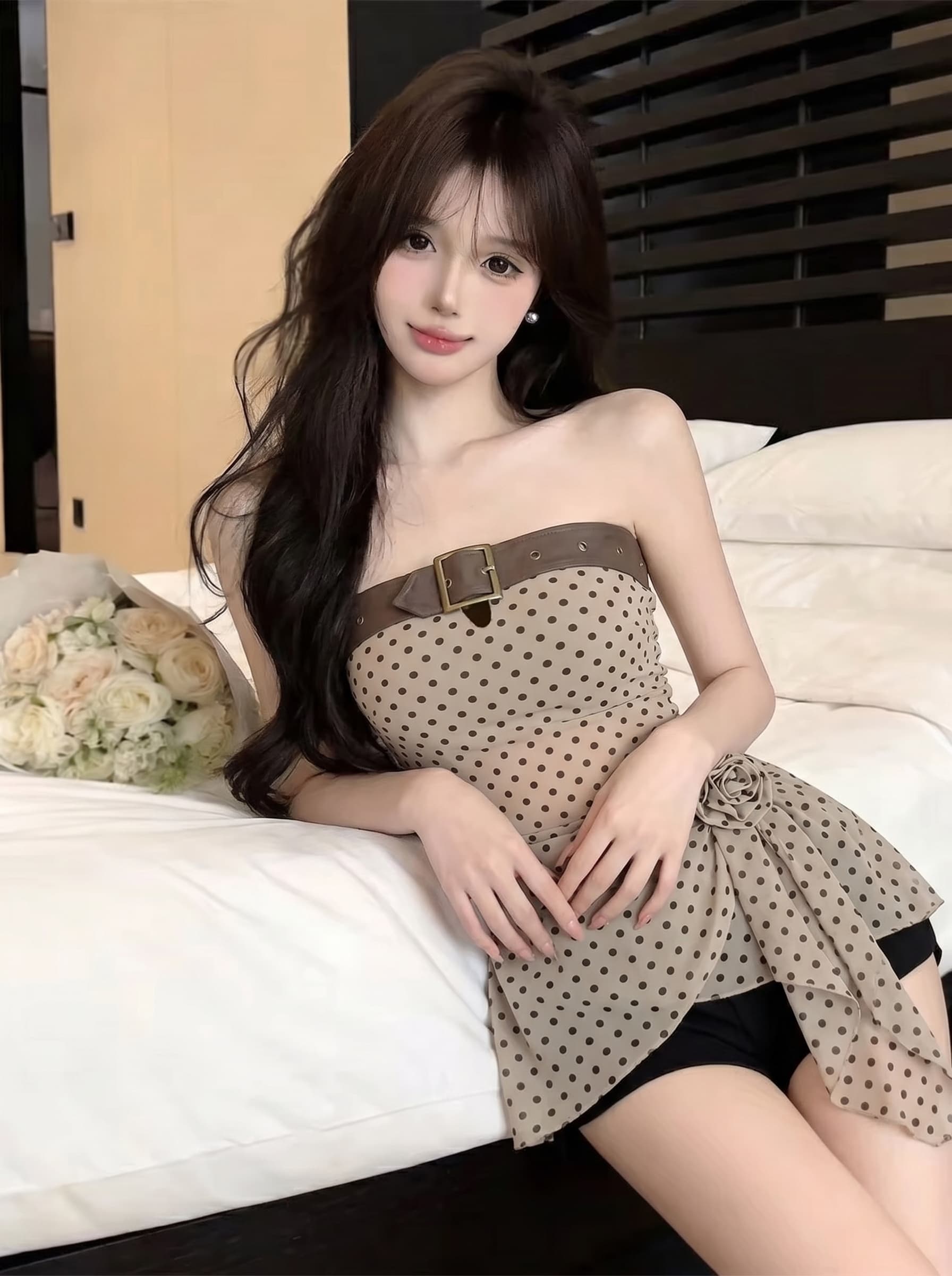 실사 정가 순수한 욕망 핫걸 캐미솔 여름 펌프 Pleat 프릴 허리 수축 슬림해 보이는 디자인 센스 작은 대중 짧은 맨위 상세 이미지 1