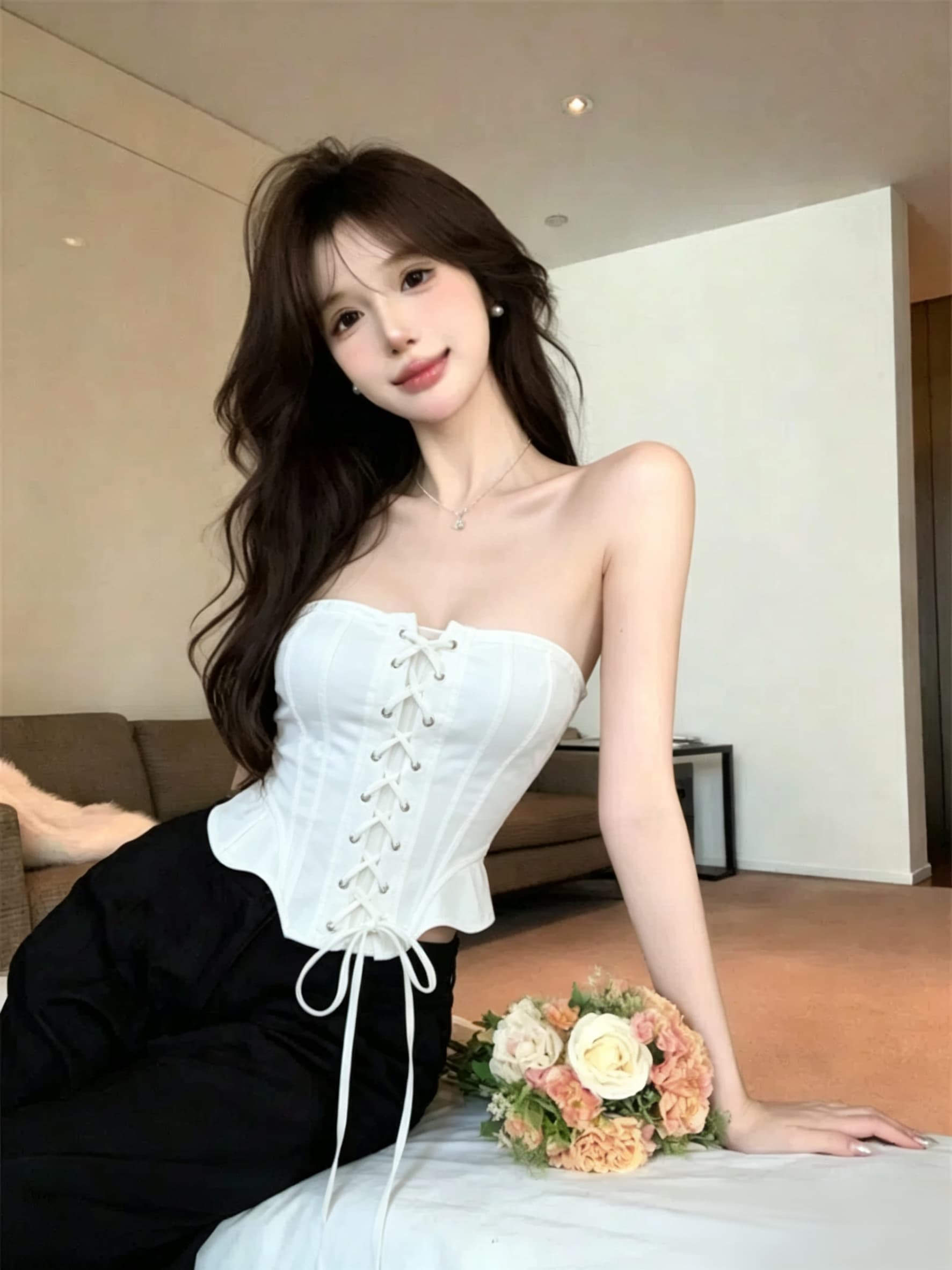 실사 정가 순수한 욕망 바람 튜브탑 몸매 가꾸기 스트랩 허리 수축 슬림해 보이는 쇼트 스타일 핫걸 민소매 맨위