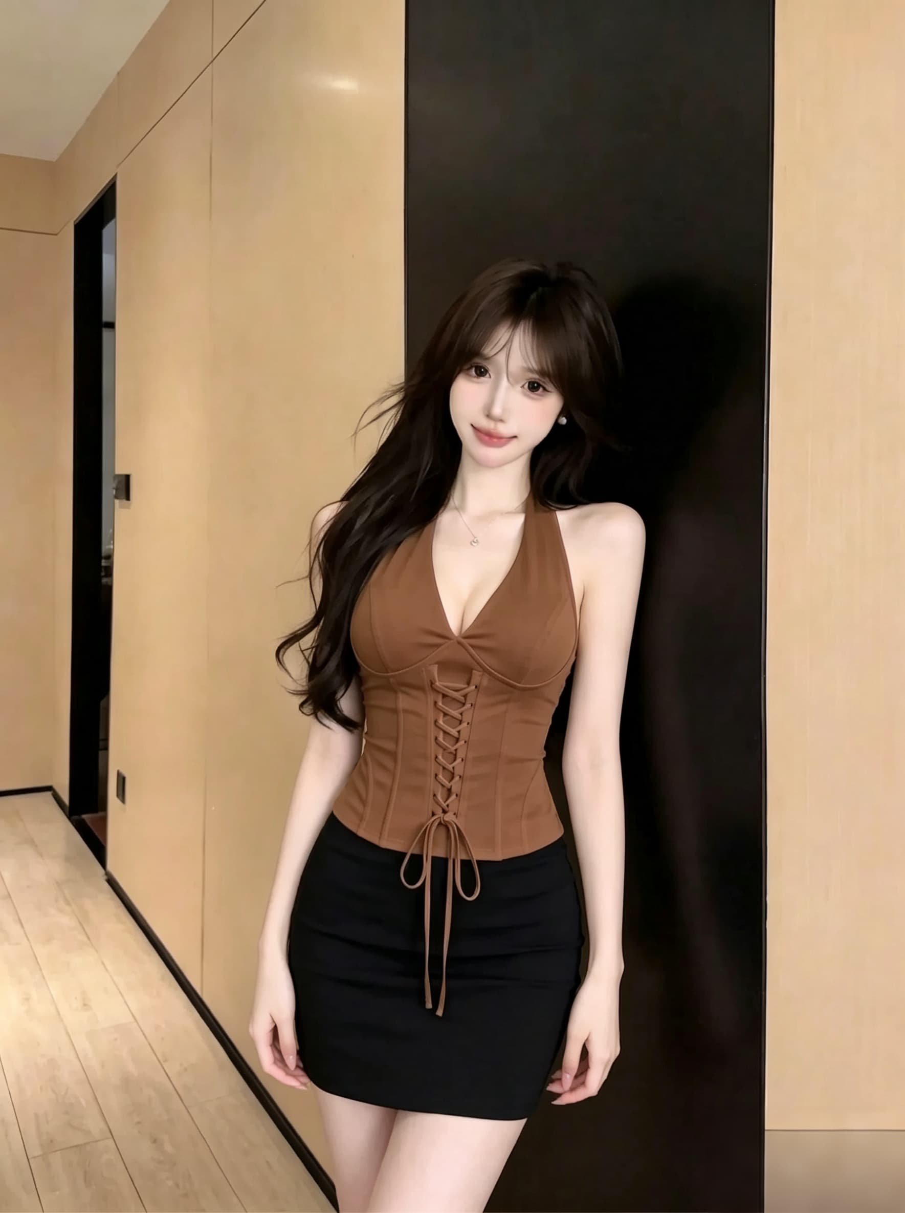 실사 정가 순수한 욕망 바람 행침 목 V넥 캐미솔 스트랩 허리 수축 쇼트 스타일 핫걸 맨위 상세 이미지 17