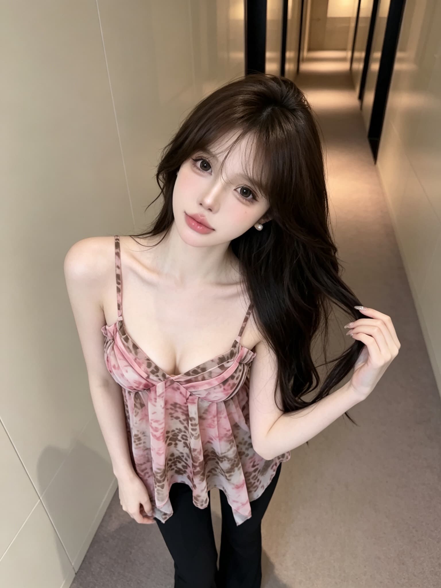 실사 정가 달콤한 차가운 헤일로 염색 레오파드 무늬 캐미솔 쉬폰 도루 센스 불규칙 밑단 순수한 욕망 바람 V넥 조끼 상세 이미지 8