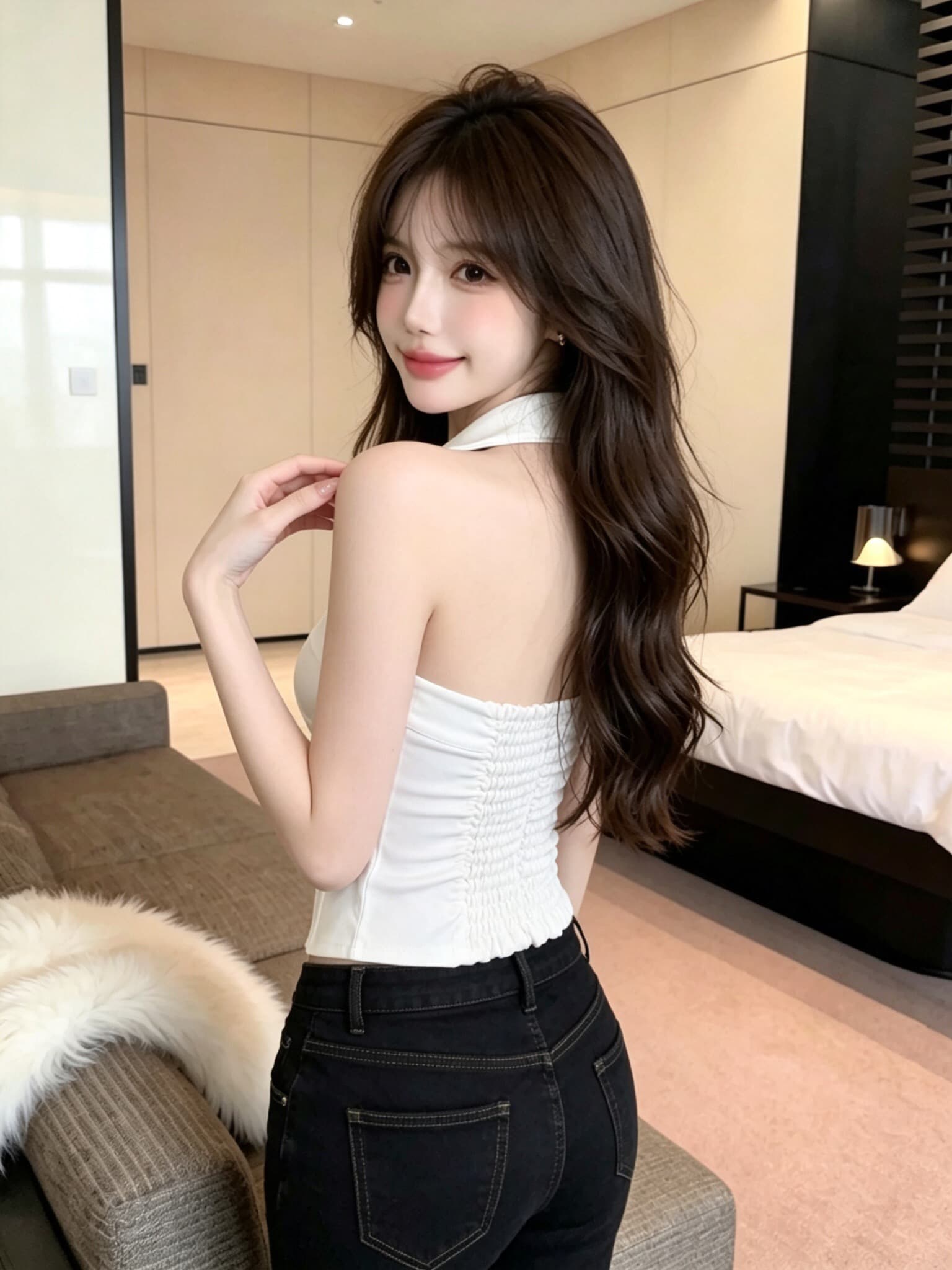 실사 정가 아메리칸 핫걸 행침 목 셔츠 칼라 튜브탑 생선뼈 허리 수축 슬림해 보이는 지퍼 몸매 가꾸기 이슬 뼈의 맨위 상세 이미지 6
