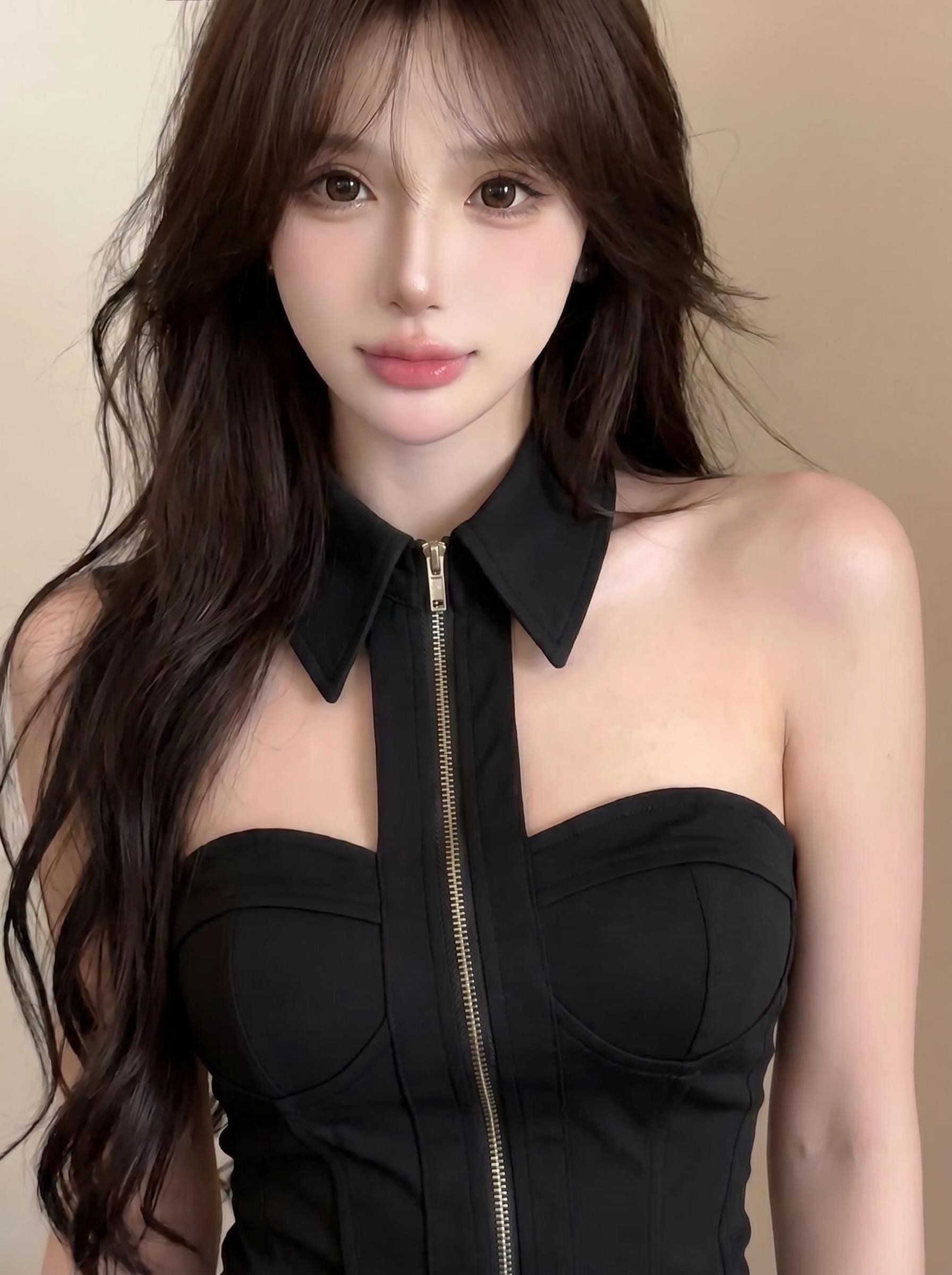 실사 정가 아메리칸 핫걸 행침 목 셔츠 칼라 튜브탑 생선뼈 허리 수축 슬림해 보이는 지퍼 몸매 가꾸기 이슬 뼈의 맨위 상세 이미지 21