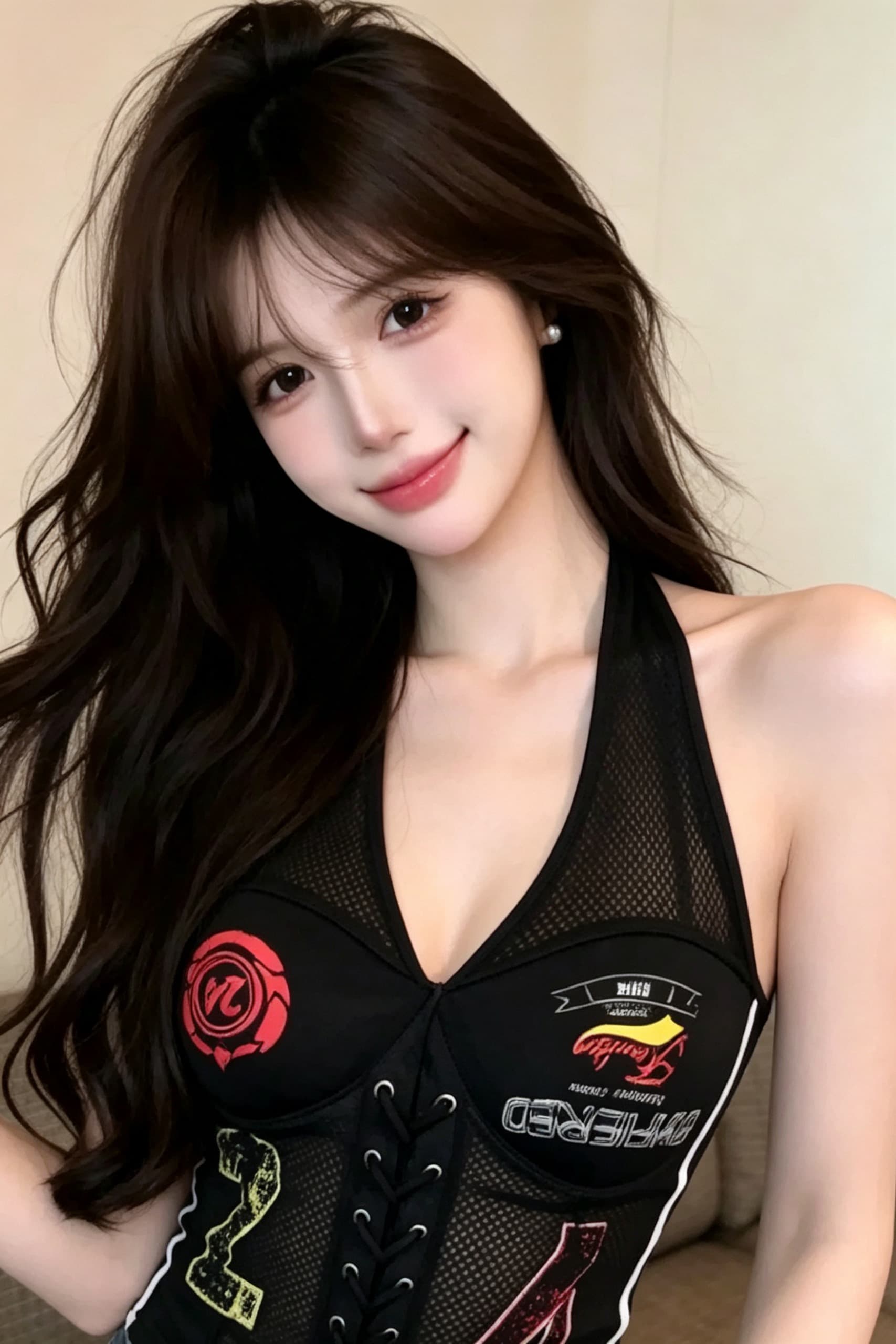 실사 정가 아메리칸 레트로 저지 캐미솔 외출용 스트랩 비대칭 프린트 핫걸 행침 목 맨위 상세 이미지 17