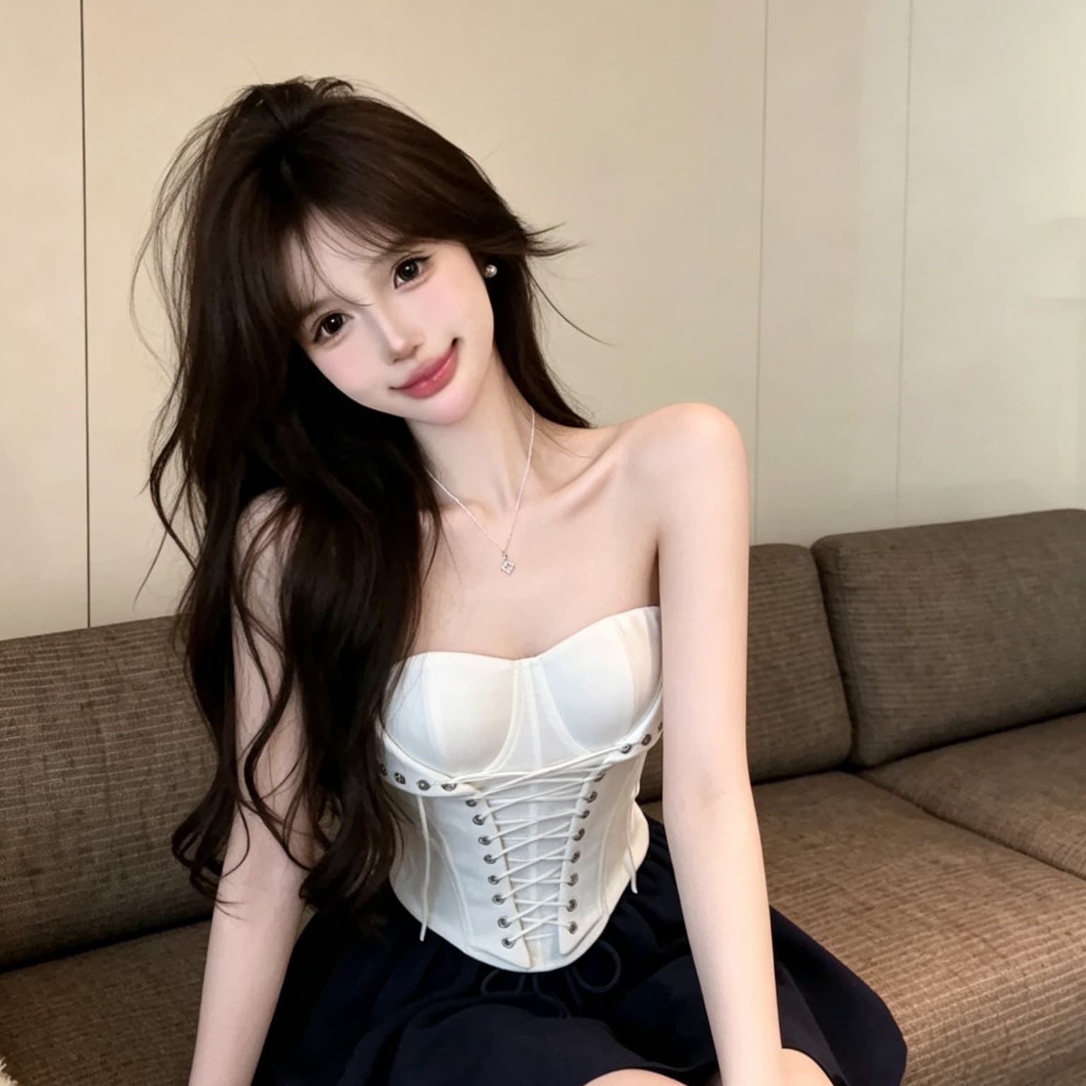 실사 정가 프랑스식 순수한 욕망 바람 뒤집다 접기 칼라 튜브탑 허리 레이스업 허리 수축 생선뼈 쇼트 스타일 외출용 맨위 이미지 5