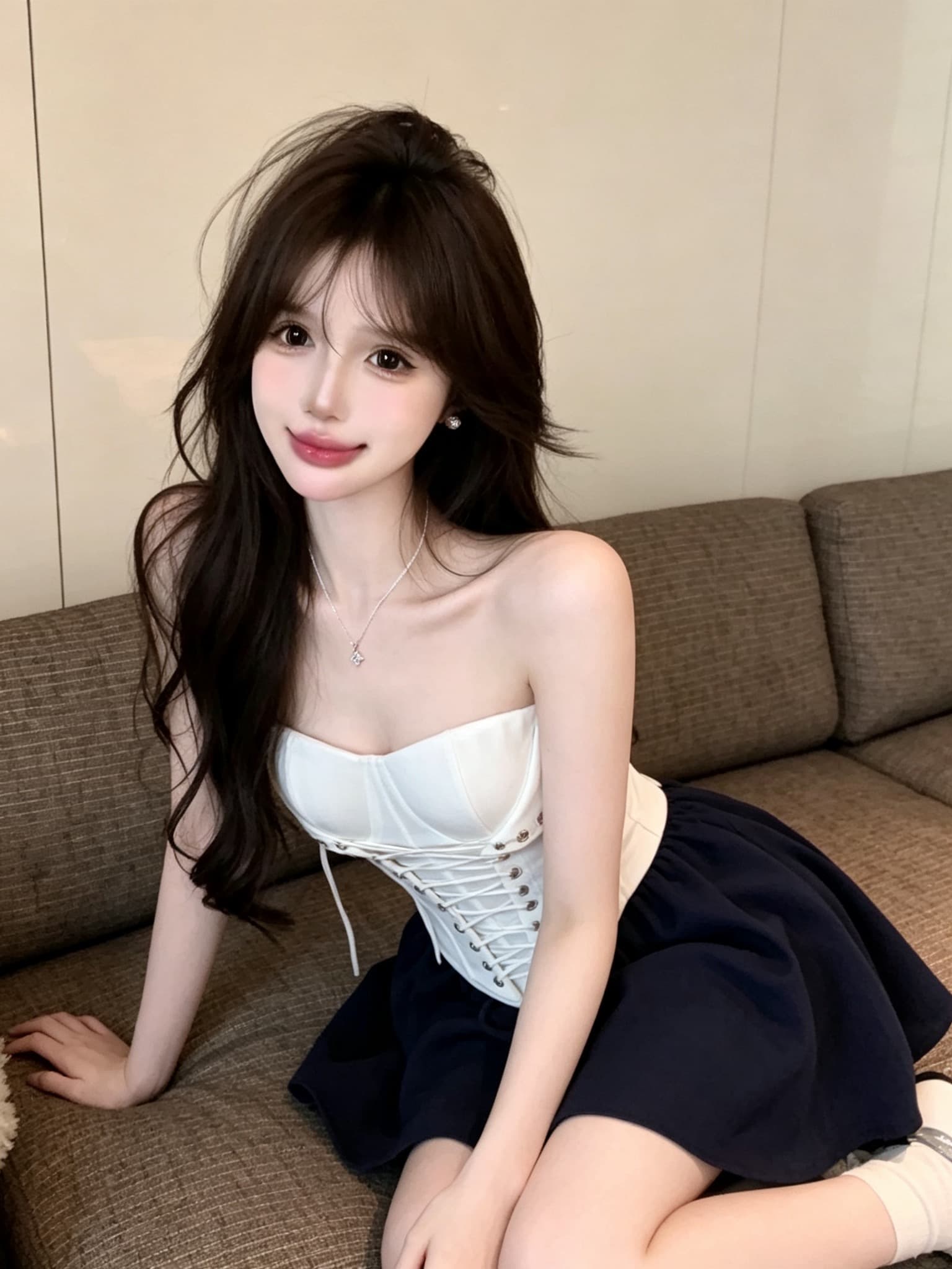 실사 정가 프랑스식 순수한 욕망 바람 뒤집다 접기 칼라 튜브탑 허리 레이스업 허리 수축 생선뼈 쇼트 스타일 외출용 맨위 상세 이미지 3