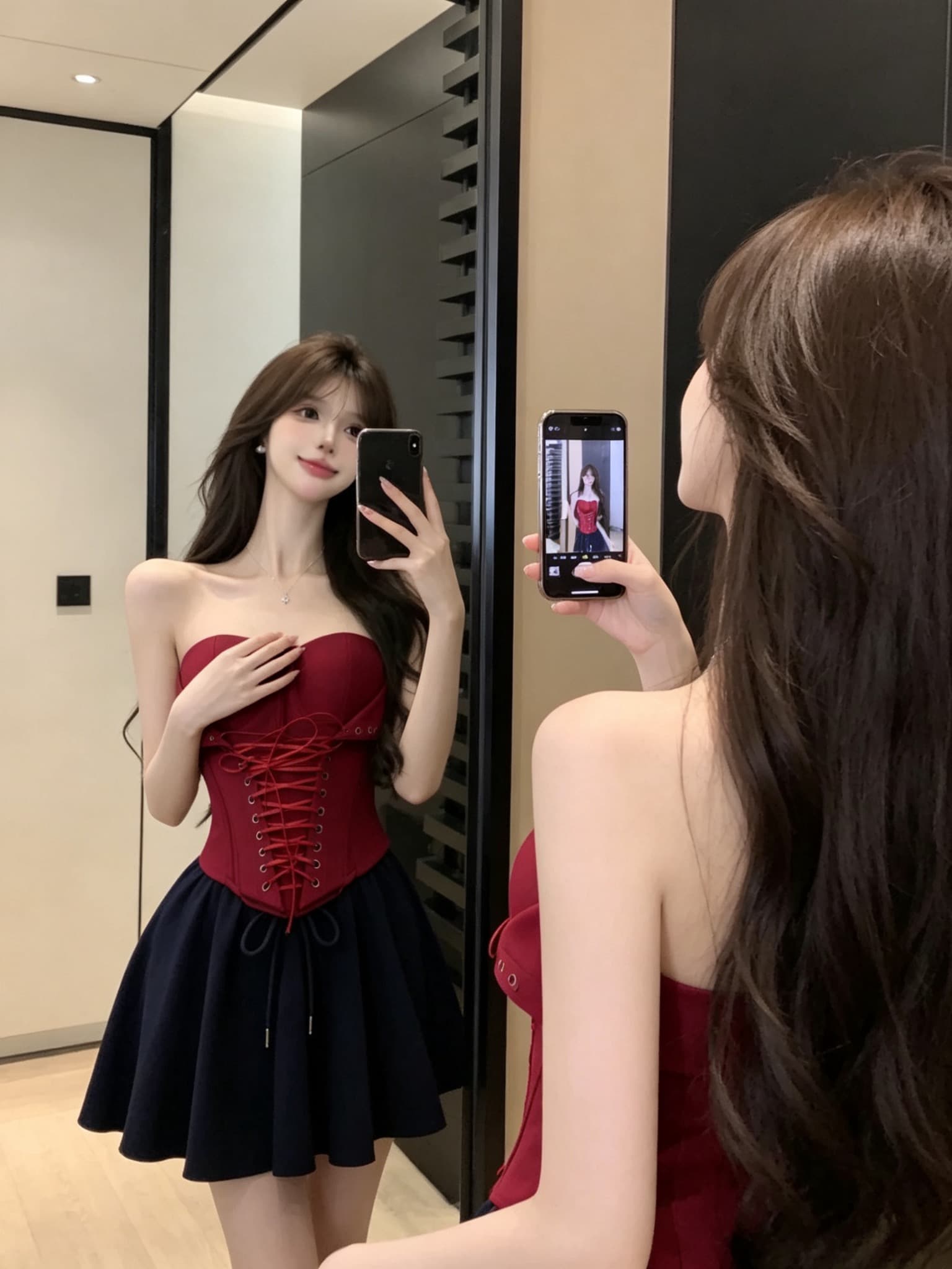 실사 정가 프랑스식 순수한 욕망 바람 뒤집다 접기 칼라 튜브탑 허리 레이스업 허리 수축 생선뼈 쇼트 스타일 외출용 맨위 상세 이미지 11