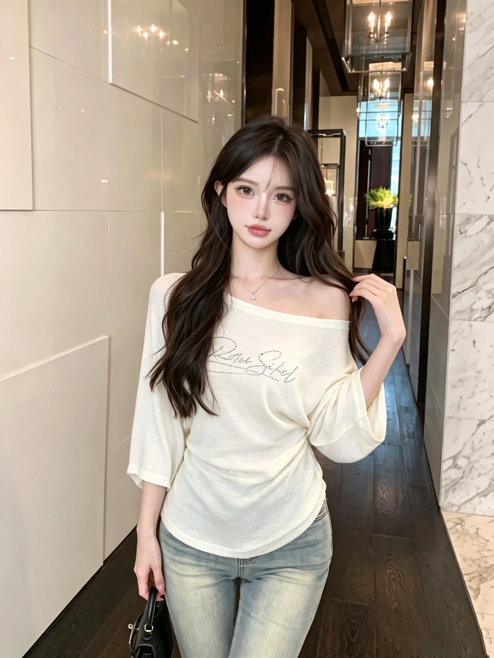 실사 정가 보트넥 플래시 훈련 알파벳 긴팔 티셔츠 측면 주름 허리 수축 슬림해 보이는 순수한 욕망 쇼트 스타일 맨위 상세 이미지 2