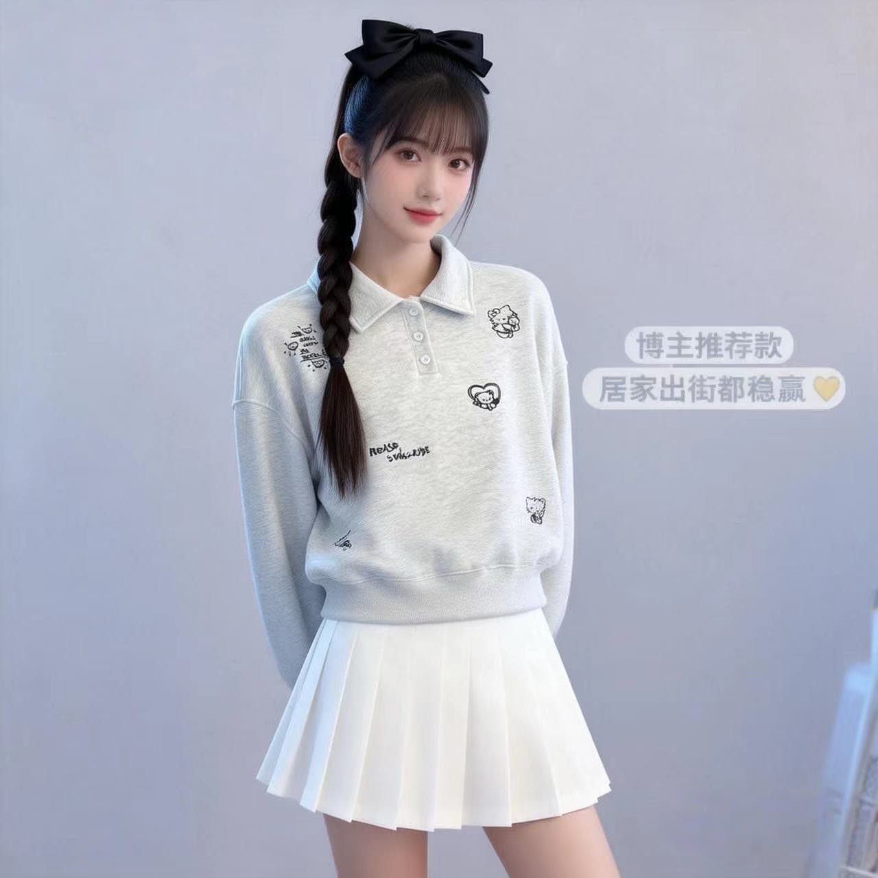 실사 한 부서 미니멀리즘 POLO 칼라 긴팔 후드티 여성 2026 봄 새로운 자수 디자인 센스 후드티 상세 이미지 10