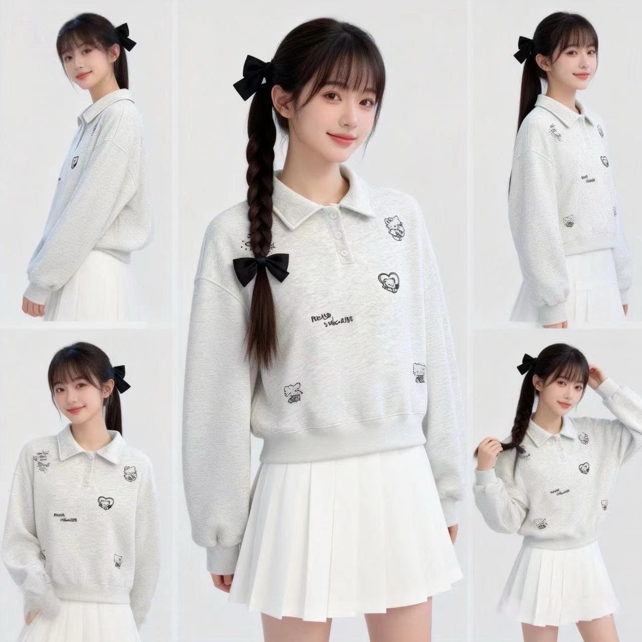 실사 한 부서 미니멀리즘 POLO 칼라 긴팔 후드티 여성 2026 봄 새로운 자수 디자인 센스 후드티 상세 이미지 13