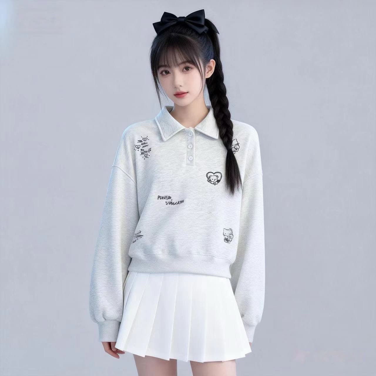 실사 한 부서 미니멀리즘 POLO 칼라 긴팔 후드티 여성 2026 봄 새로운 자수 디자인 센스 후드티 상세 이미지 11