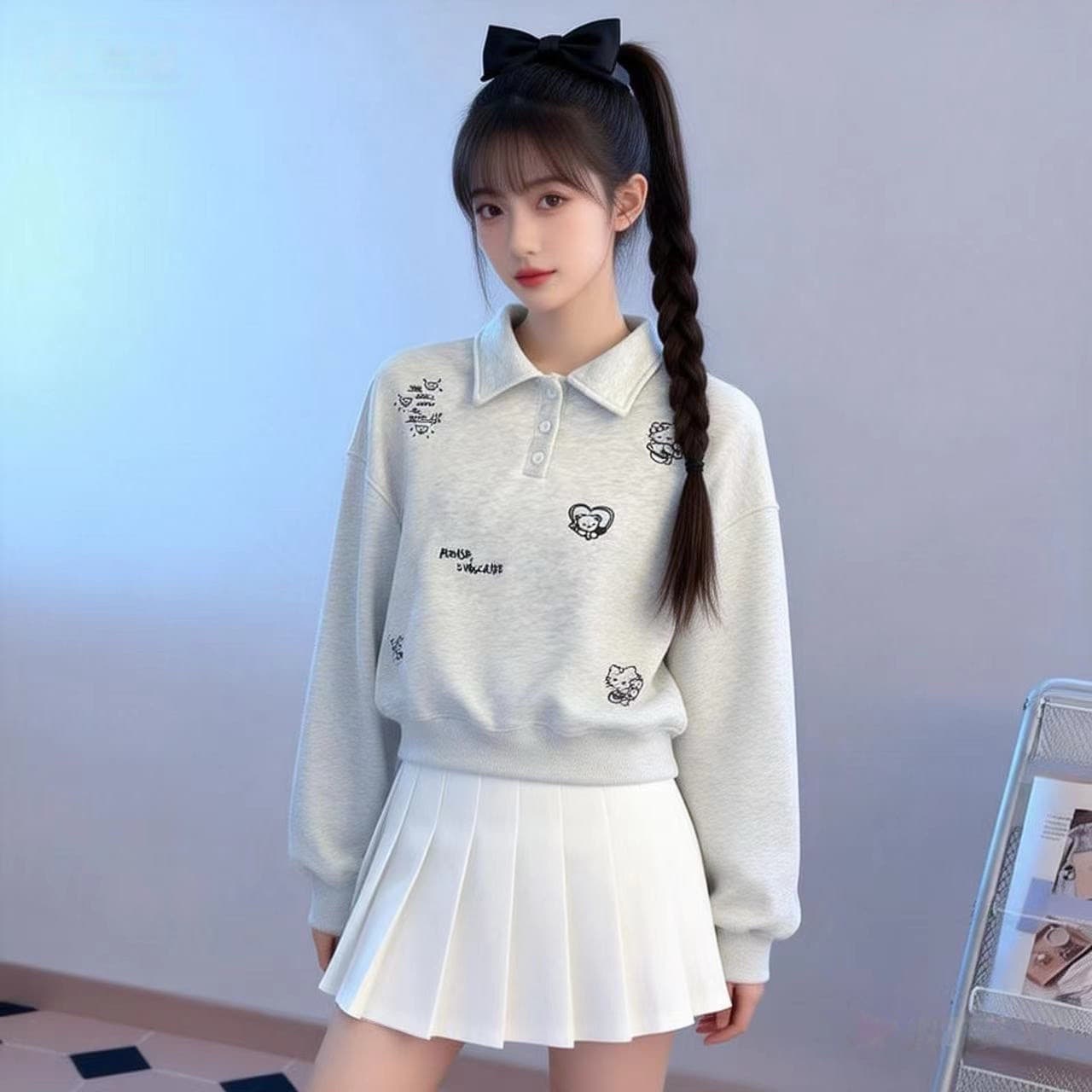 실사 한 부서 미니멀리즘 POLO 칼라 긴팔 후드티 여성 2026 봄 새로운 자수 디자인 센스 후드티 상세 이미지 14