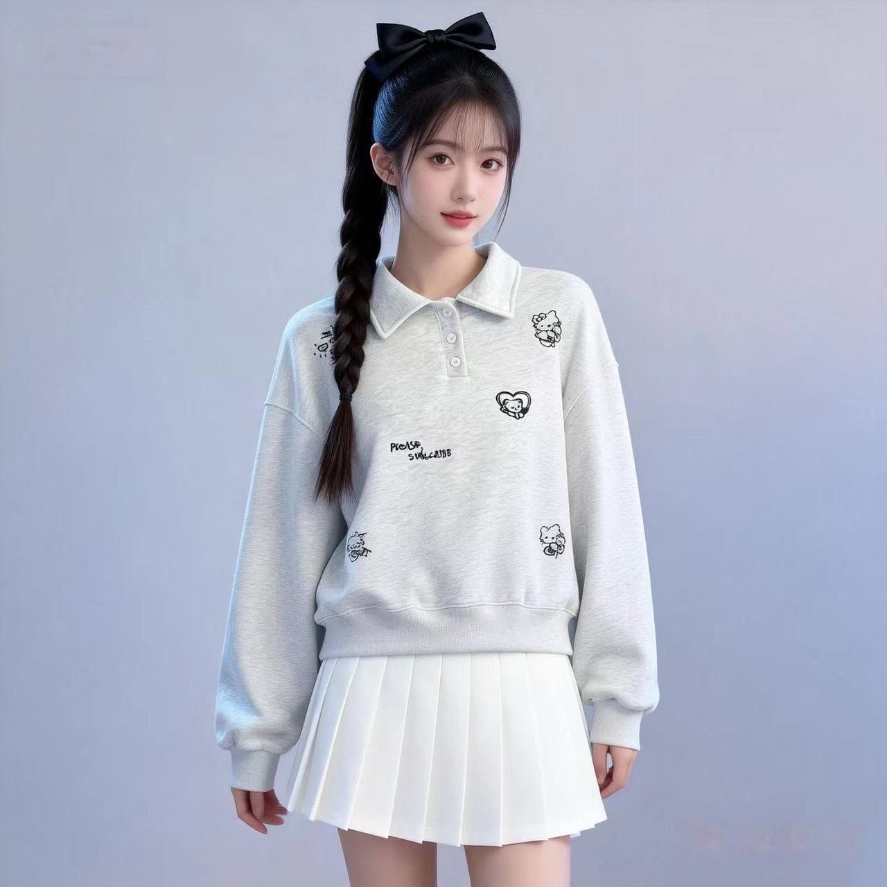 실사 한 부서 미니멀리즘 POLO 칼라 긴팔 후드티 여성 2026 봄 새로운 자수 디자인 센스 후드티 상세 이미지 12