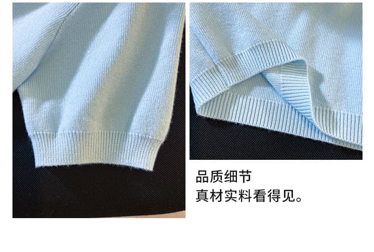 실사 레트로 POLO 칼라 반팔 니트 스웨터 여성 여름 2026 새로운 미니멀리즘 휴식 작은 키 쇼트 스타일 맨위 상세 이미지 9