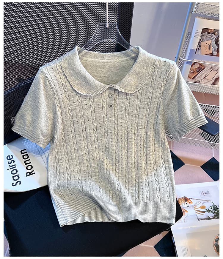 실사 니트 POLO 칼라 반팔 티셔츠 여성 여름 2026 새로운 긍정적 인 어깨 몸매 가꾸기 슬림해 보이는 작은 키 맨위 상세 이미지 23