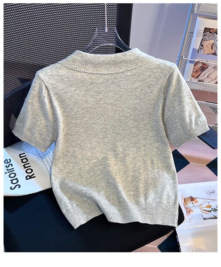 실사 니트 POLO 칼라 반팔 티셔츠 여성 여름 2026 새로운 긍정적 인 어깨 몸매 가꾸기 슬림해 보이는 작은 키 맨위 상세 이미지 26