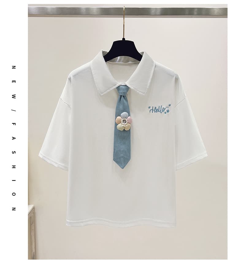 실사 배색 자수 학원 스타일 반팔 티셔츠 여성 2026 여름 드레스 새로운 루즈핏 POLO 칼라 폴로 칼라 맨위 상세 이미지 14