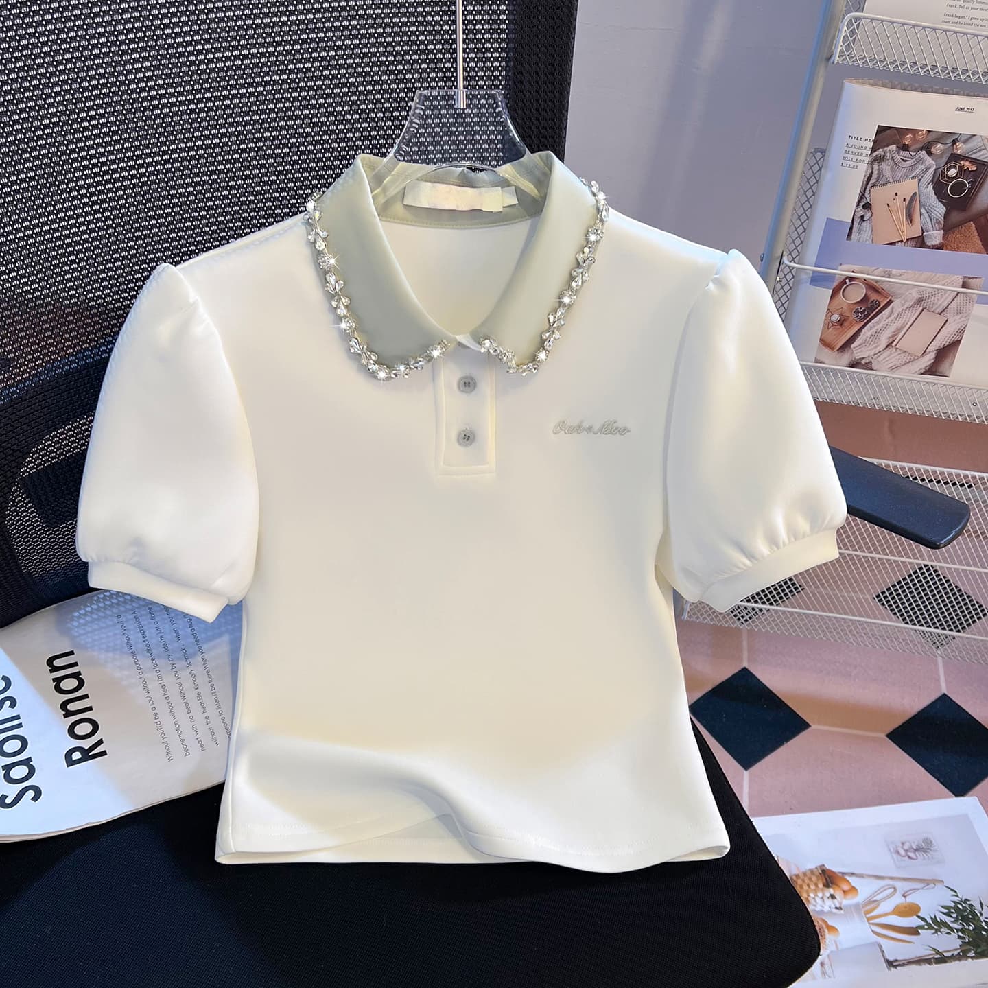 실사 무거운 작업 패치워크 페이크 레이어드 POLO 칼라 반팔 티셔츠 여성 2026 새로운 학원 스타일 작은 키 짧은 맨위 이미지 3