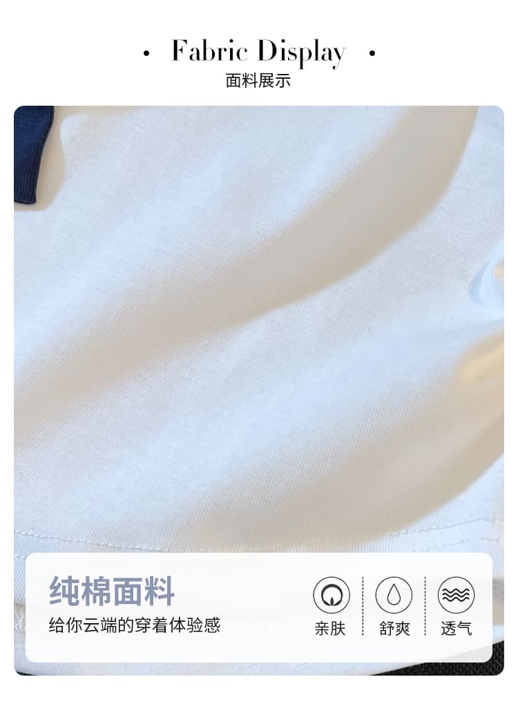 실사 자수 작은 청신 배색 V넥 해군 스타일 2026 새로운 페이크 레이어드 패치워크 반팔 티셔츠 맨위 여성 여름 상세 이미지 6