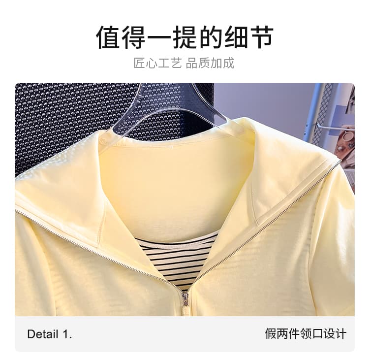 실사 한 부서 디자인 센스 배색 페이크 레이어드 해군 칼라 반팔 티셔츠 여성 여름 폭발 패션 작은 셔츠 맨위 상세 이미지 7