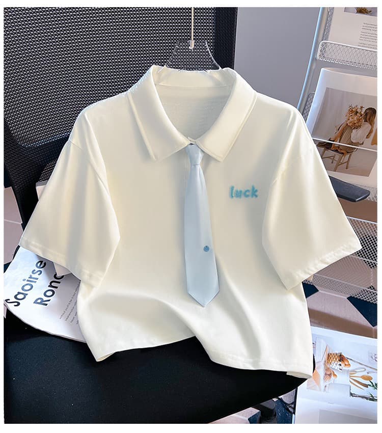 실사 POLO 칼라 티셔츠 반팔 여름 2026 새로운 외국 가스 자수 3 차원 알파벳 폴로 칼라 학원 스타일 맨위 상세 이미지 14