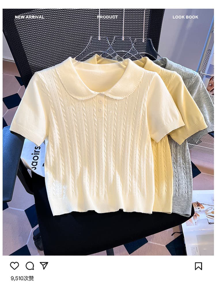 실사 니트 POLO 칼라 반팔 티셔츠 여성 여름 2026 새로운 긍정적 인 어깨 몸매 가꾸기 슬림해 보이는 작은 키 맨위 상세 이미지 3