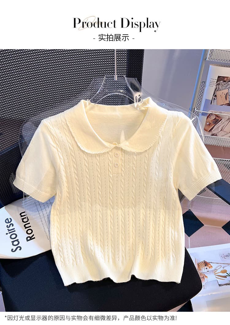실사 니트 POLO 칼라 반팔 티셔츠 여성 여름 2026 새로운 긍정적 인 어깨 몸매 가꾸기 슬림해 보이는 작은 키 맨위 상세 이미지 11